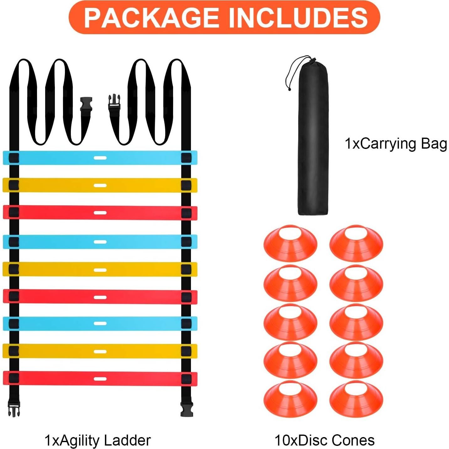 Conjunto de Escalera de Agilidad FENGDU 13 pies + 10 Conos