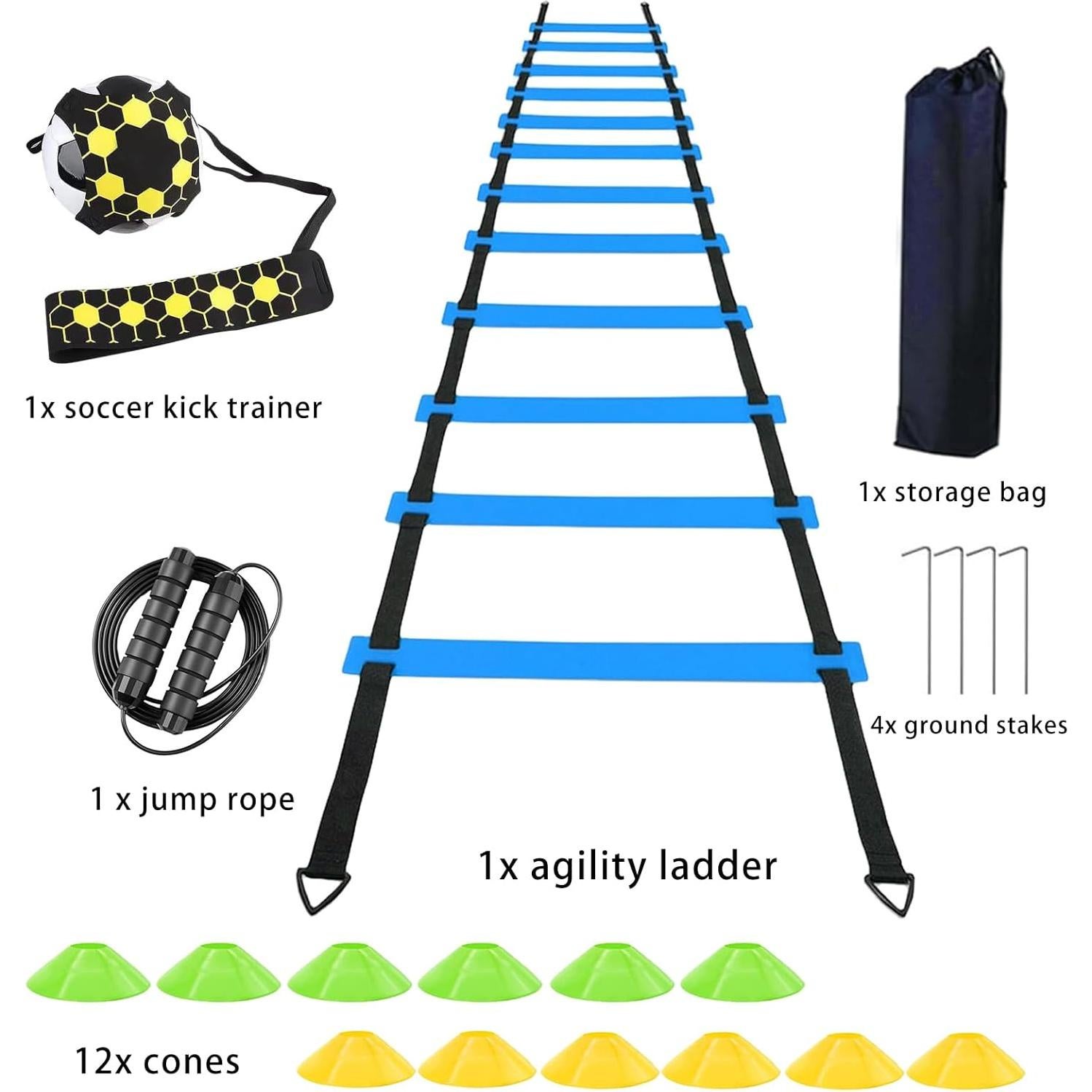 Escalera de Agilidad AOPUETRX 6m con 12 Conos y Cuerda