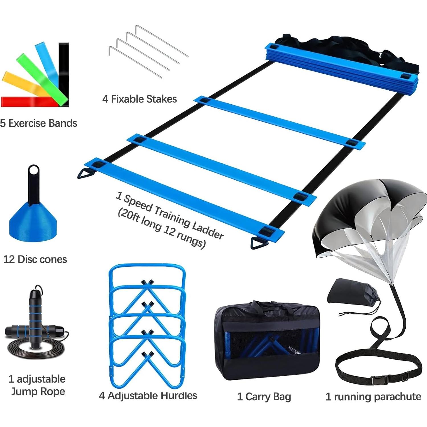 Kit de Entrenamiento de Agilidad Haootadiy - Escalera 6.1m, Vallas, Conos