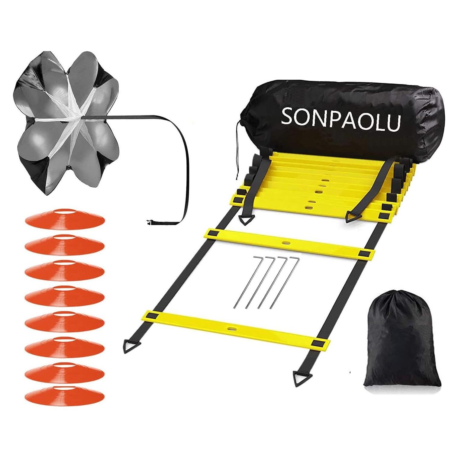 Conjunto de Entrenamiento Deportivo SONPAOLU - Escalera de Agilidad, 8 Conos y Paracaídas