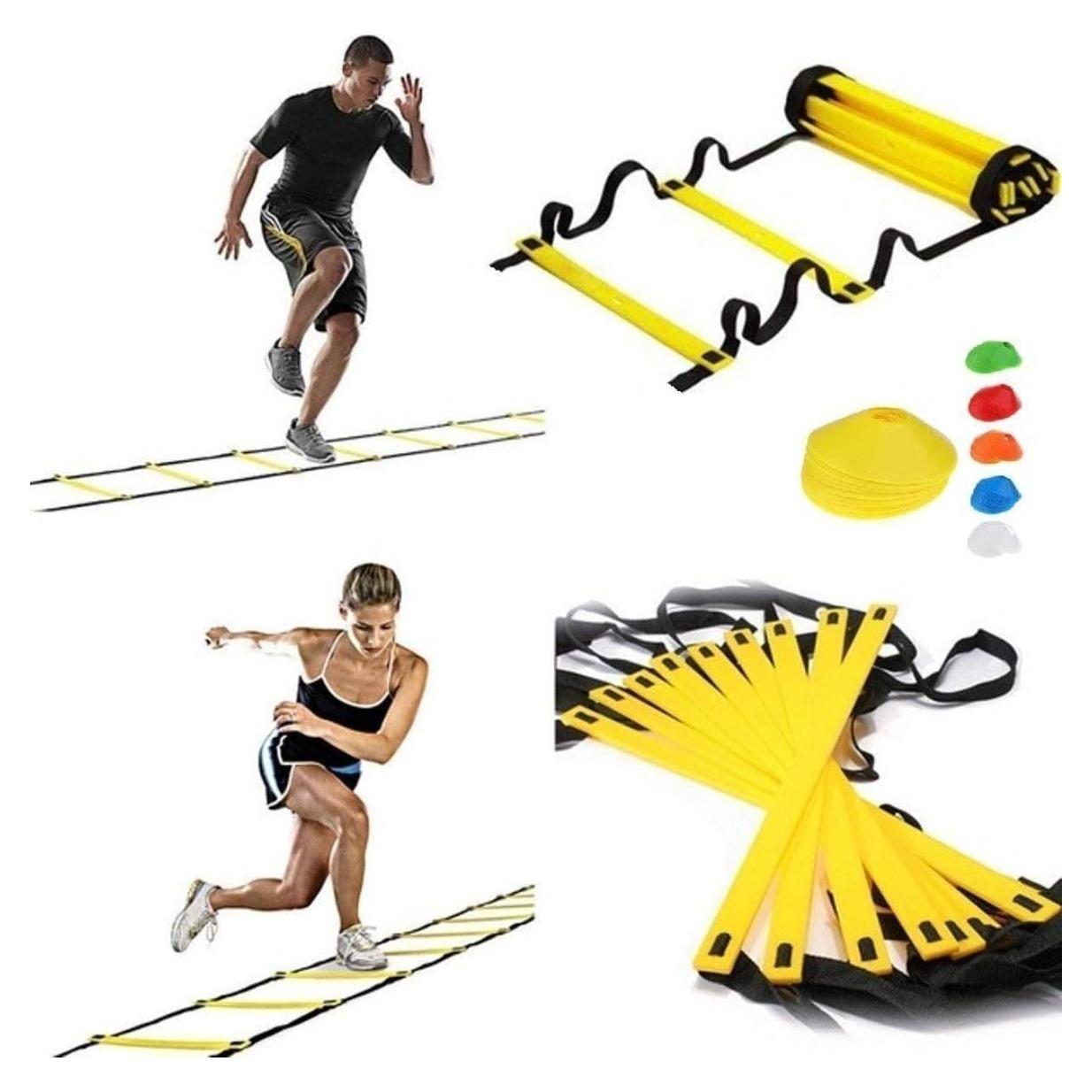 Escalera de Agilidad 6M 12 Peldaños 1 Stop Soccer con Conos