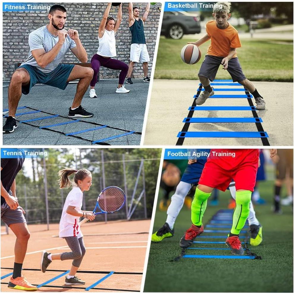 Kit de Entrenamiento de Agilidad YGORETCH - 6m Escalera, 6 Postes, 10 Conos