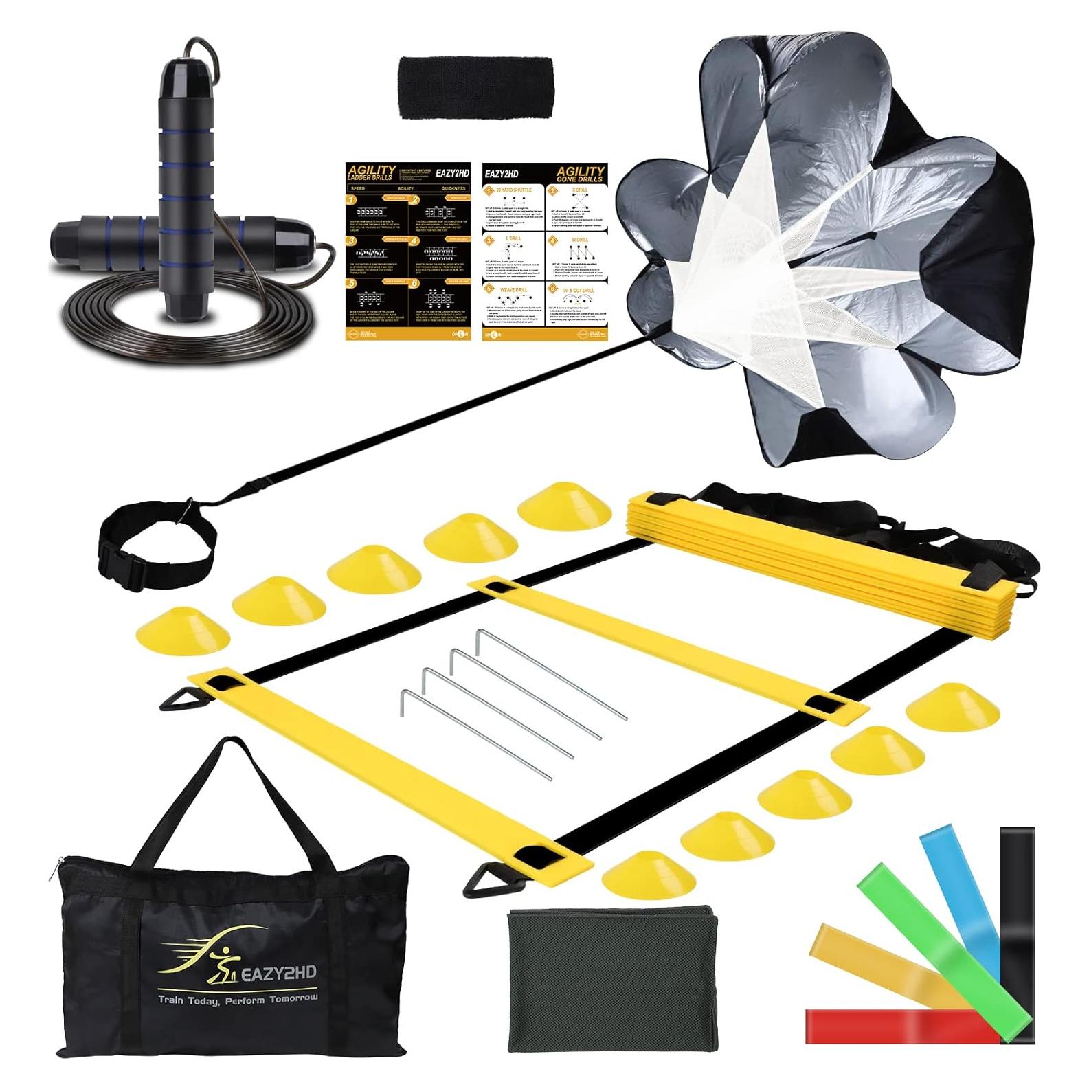 Conjunto de Entrenamiento Eazy2hD - Escalera 6.1m, 10 Conos, Paracaídas