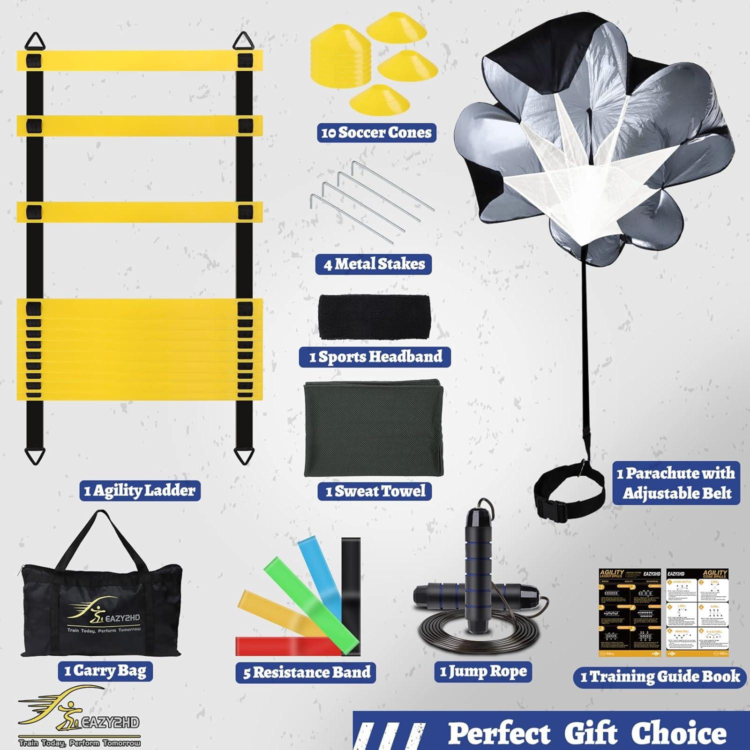 Conjunto de Entrenamiento Eazy2hD - Escalera 6.1m, 10 Conos, Paracaídas