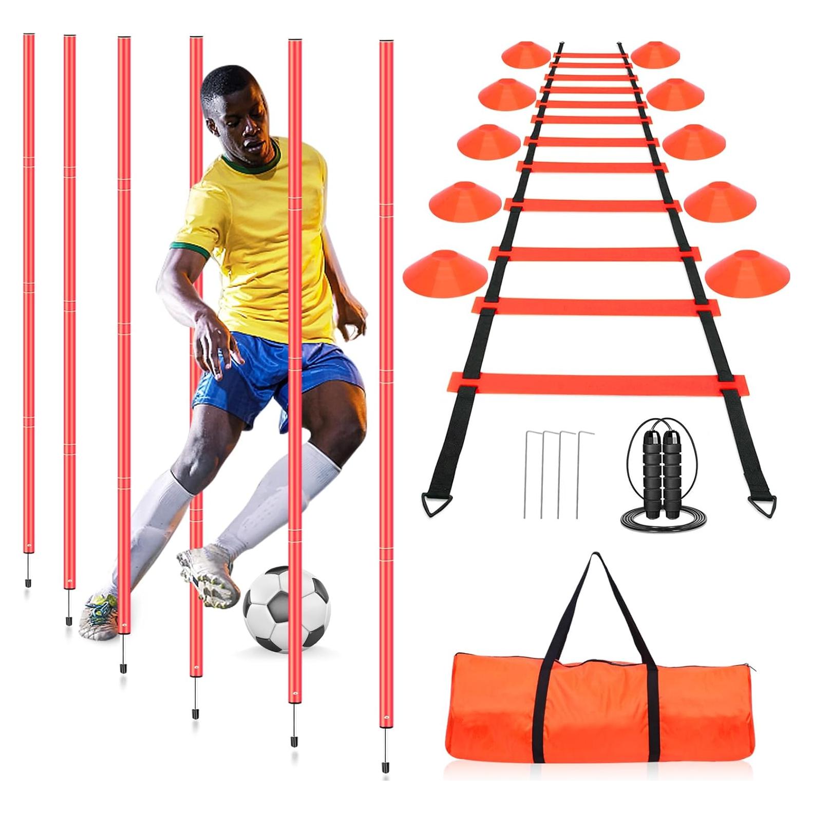 Equipo de Entrenamiento de Agilidad HOTOOLME - 6 Postes, Escalera, 10 Conos