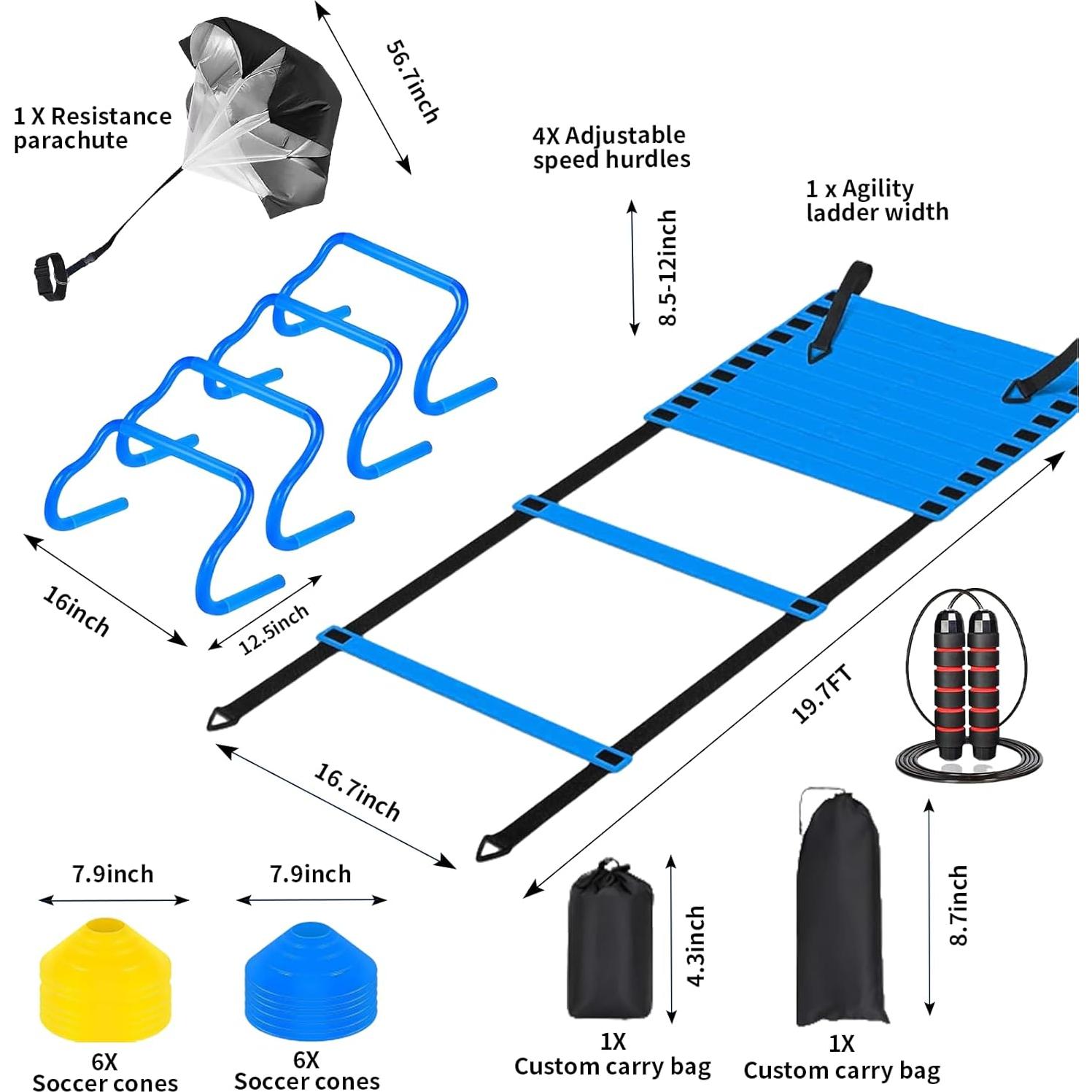 Kit de Entrenamiento de Fútbol AOPUETRX - Escalera 6.1m, 12 Conos, 4 Vallas