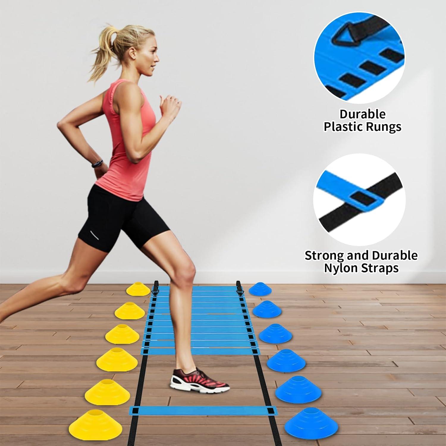 Kit de Entrenamiento de Fútbol AOPUETRX - Escalera 6.1m, 12 Conos, 4 Vallas