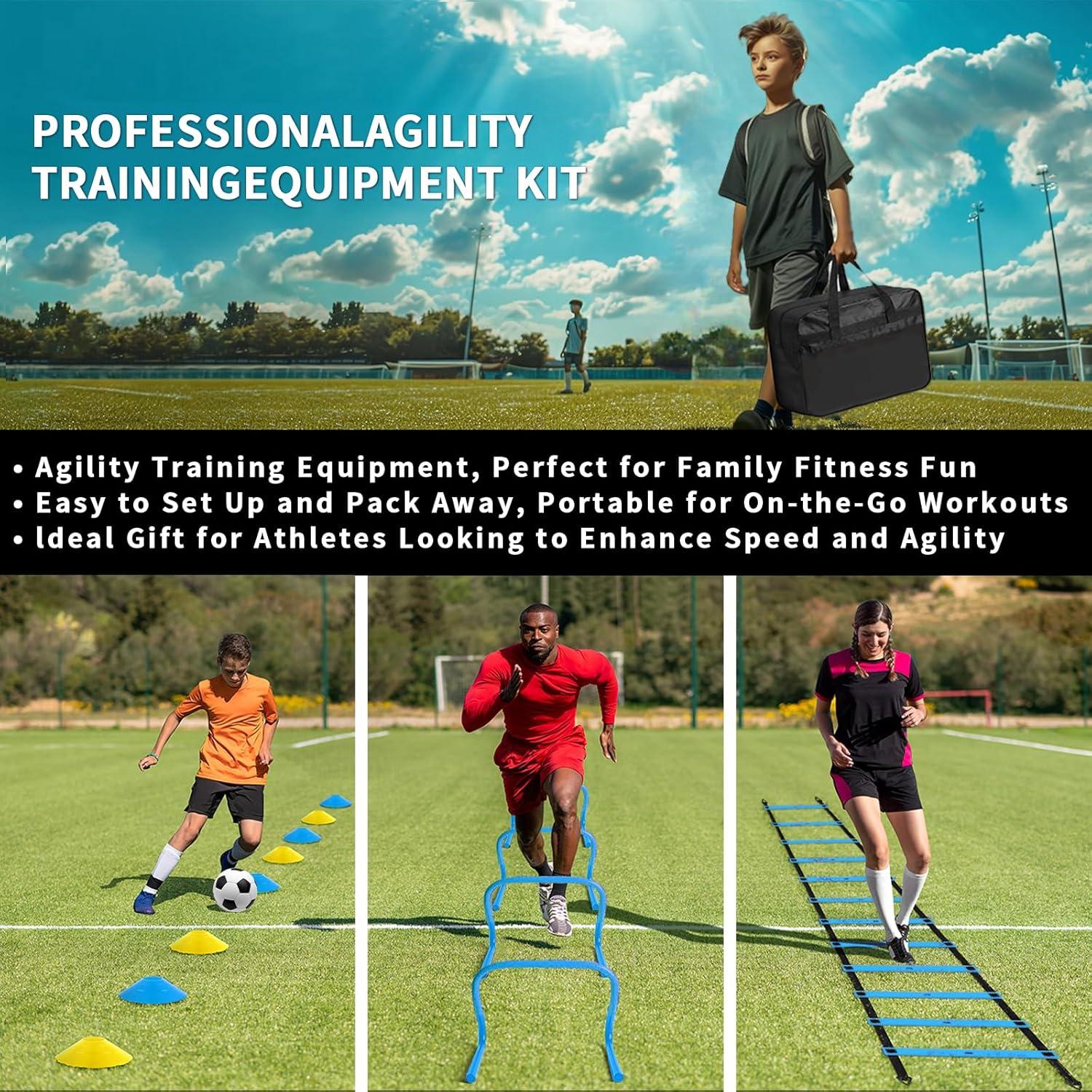 Kit de Entrenamiento de Fútbol AOPUETRX - Escalera 6.1m, 12 Conos, 4 Vallas