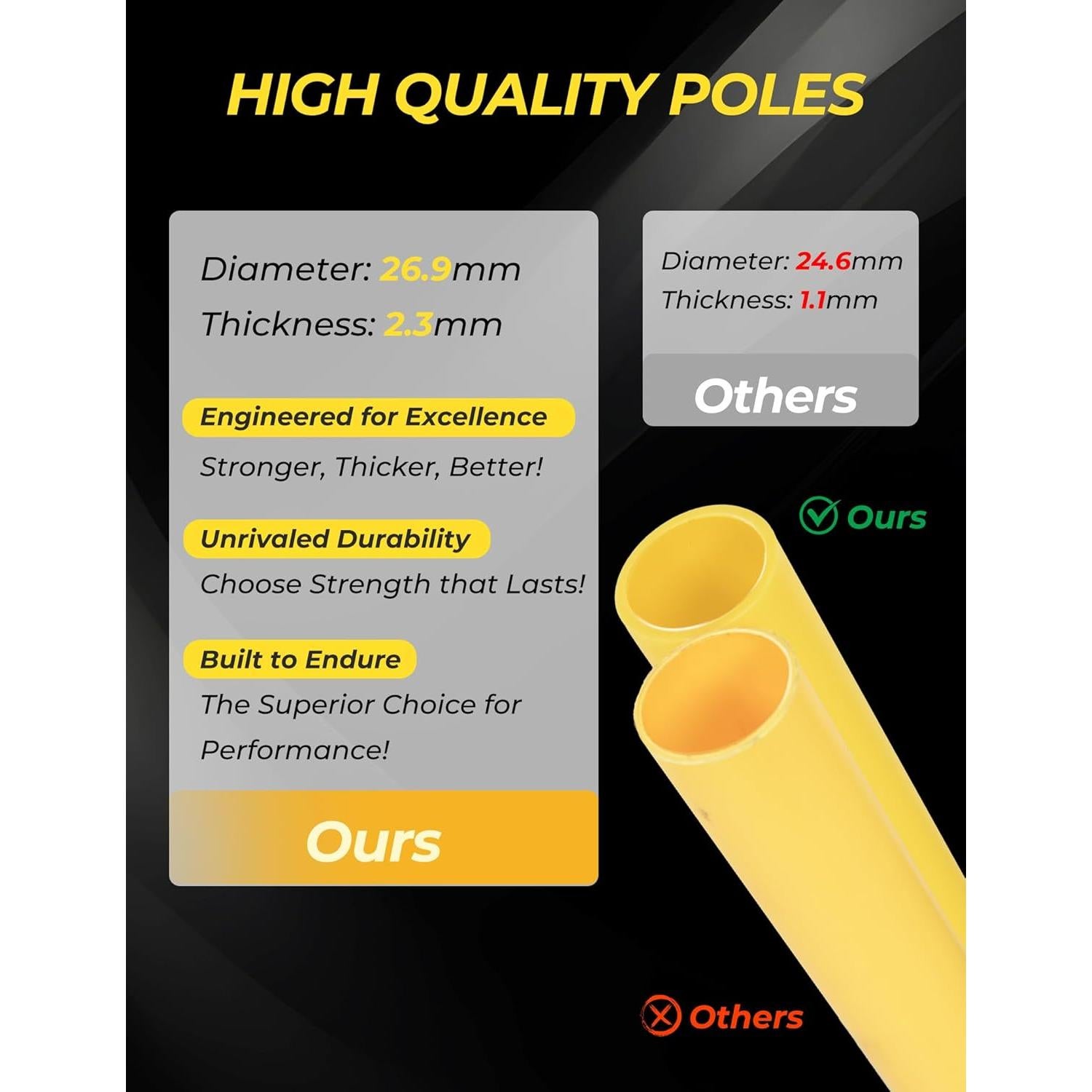 Postes de Agilidad SEAOTTER 1.83m - Paquete de 6 con Base de Goma