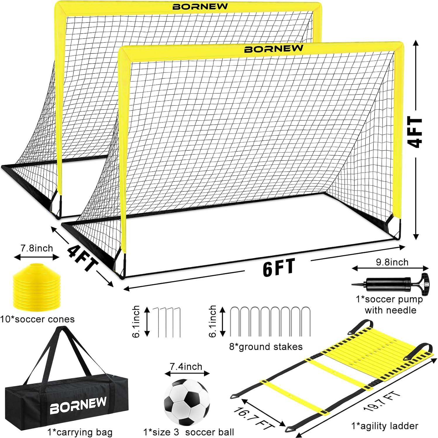 Set de Porterías de Fútbol para Niños BORNEW 6x4 y Escalera