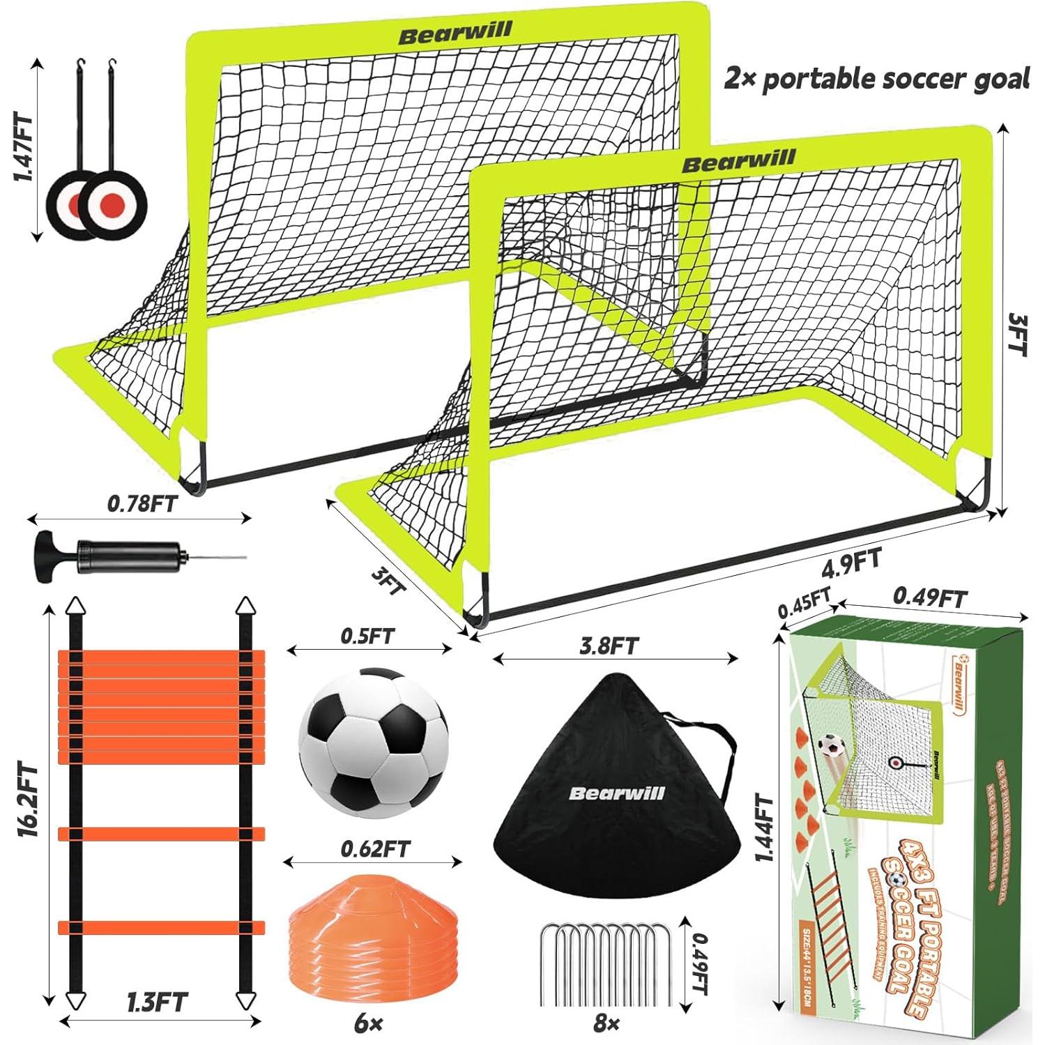 Conjunto de 2 Porterías de Fútbol Bearwill 1.22x0.91m para Niños