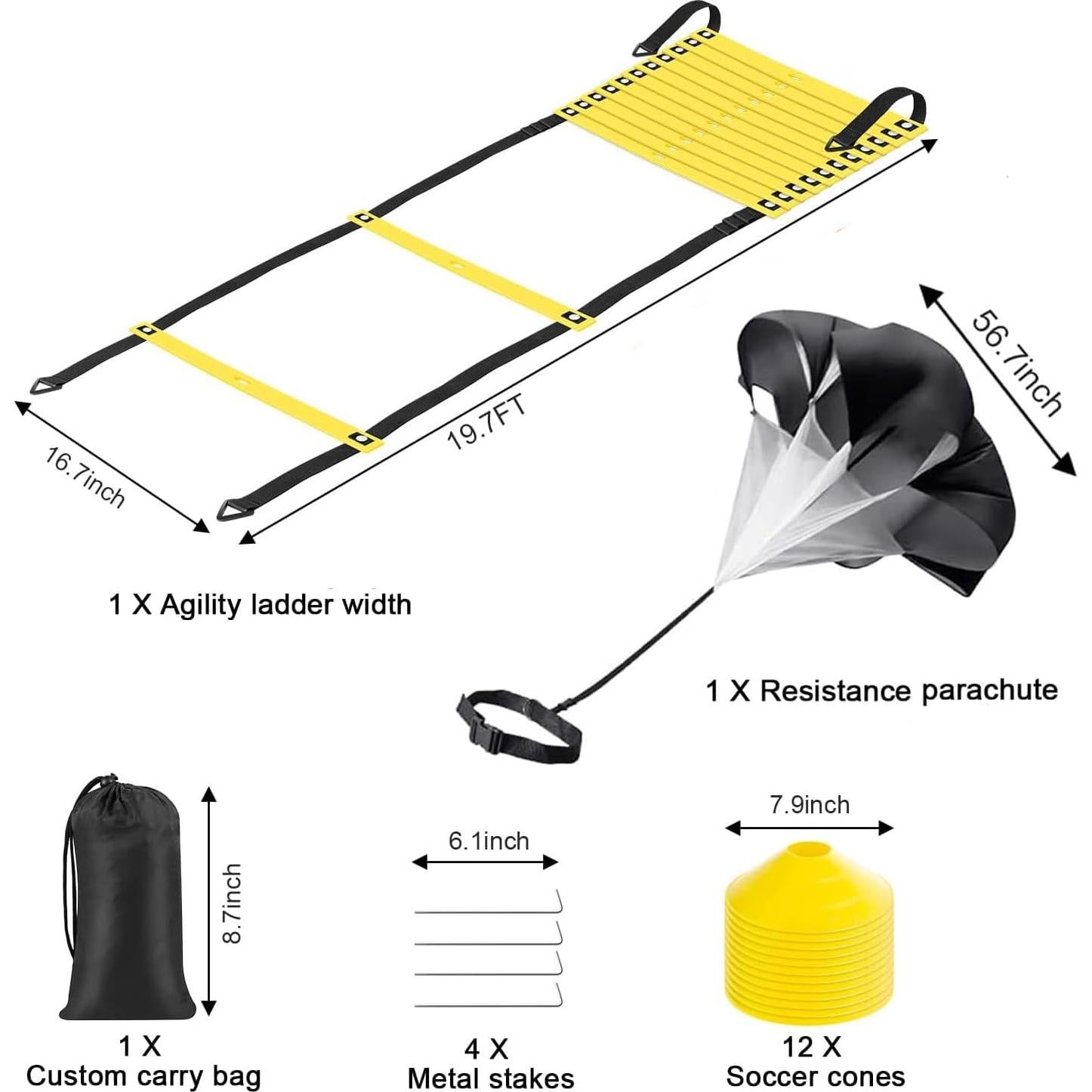 Conjunto de Entrenamiento de Agilidad LAMOOER 20 pies 12 Peldaños