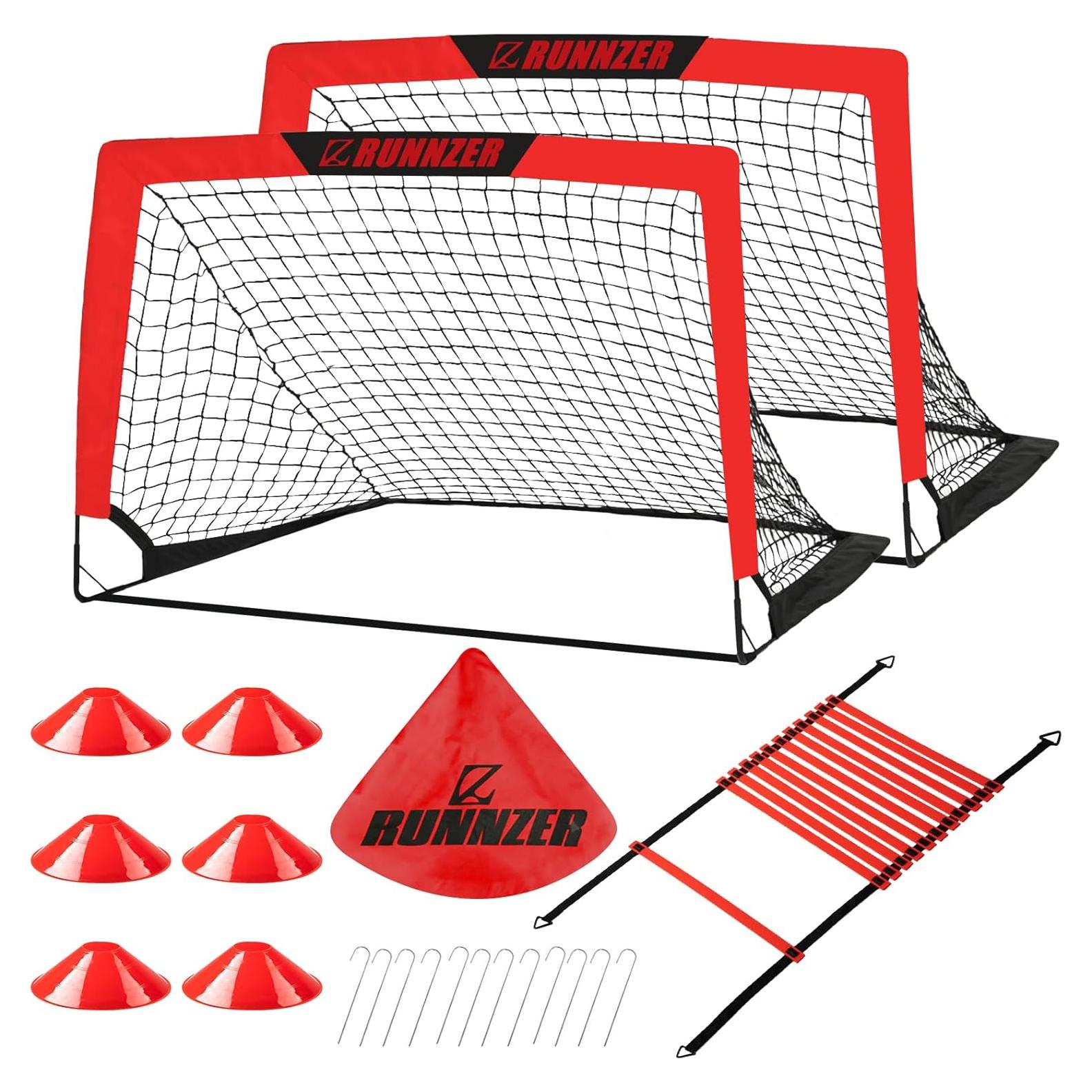 Meta de Fútbol Plegable L RUNNZER 4x3m para Niños con Escalera