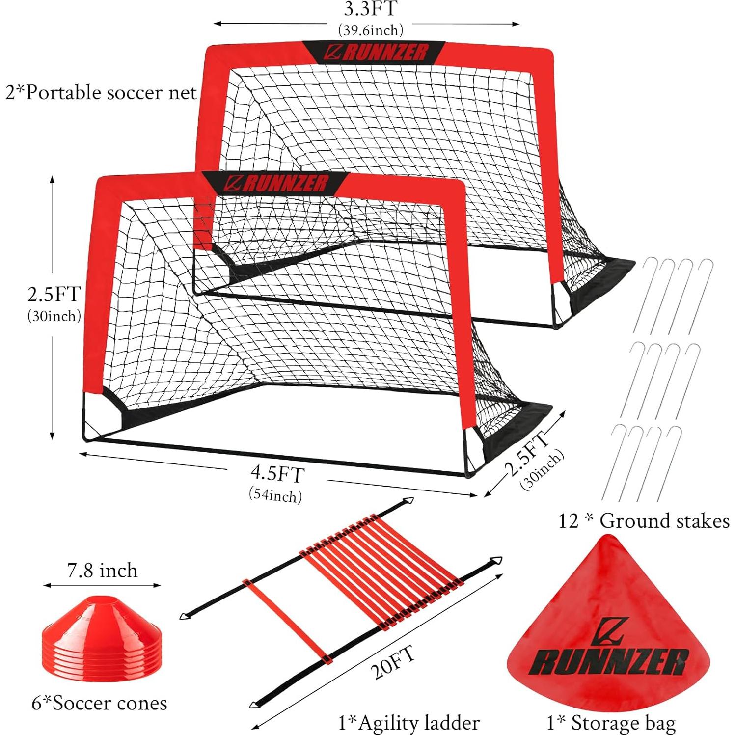 Meta de Fútbol Plegable L RUNNZER 4x3m para Niños con Escalera