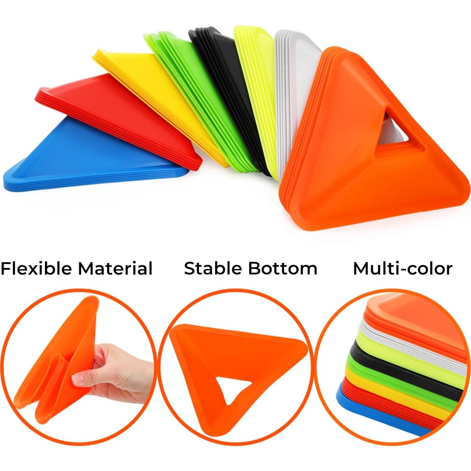 Conos de Fútbol Triangulares Tlence - 48 Piezas, 8 Colores