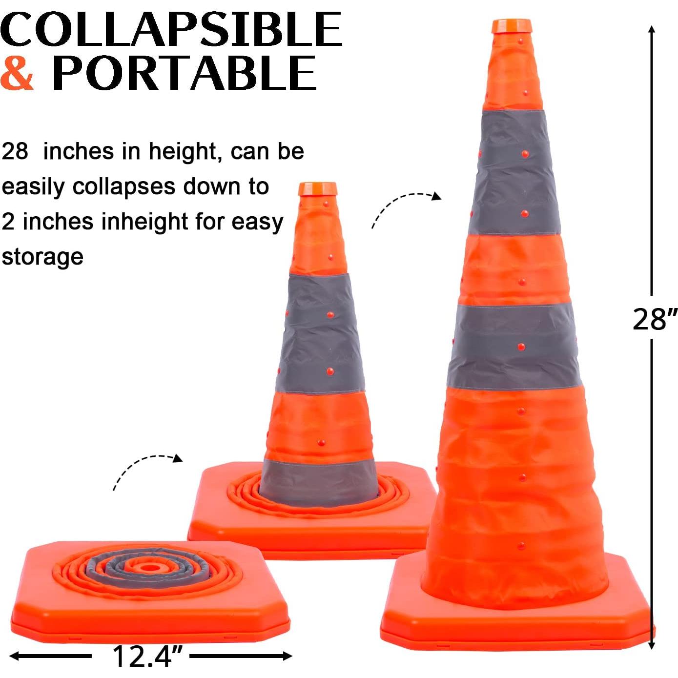 Conos de Tráfico Colapsables GUARDLEAD 28" con Luz LED - Paquete de 4