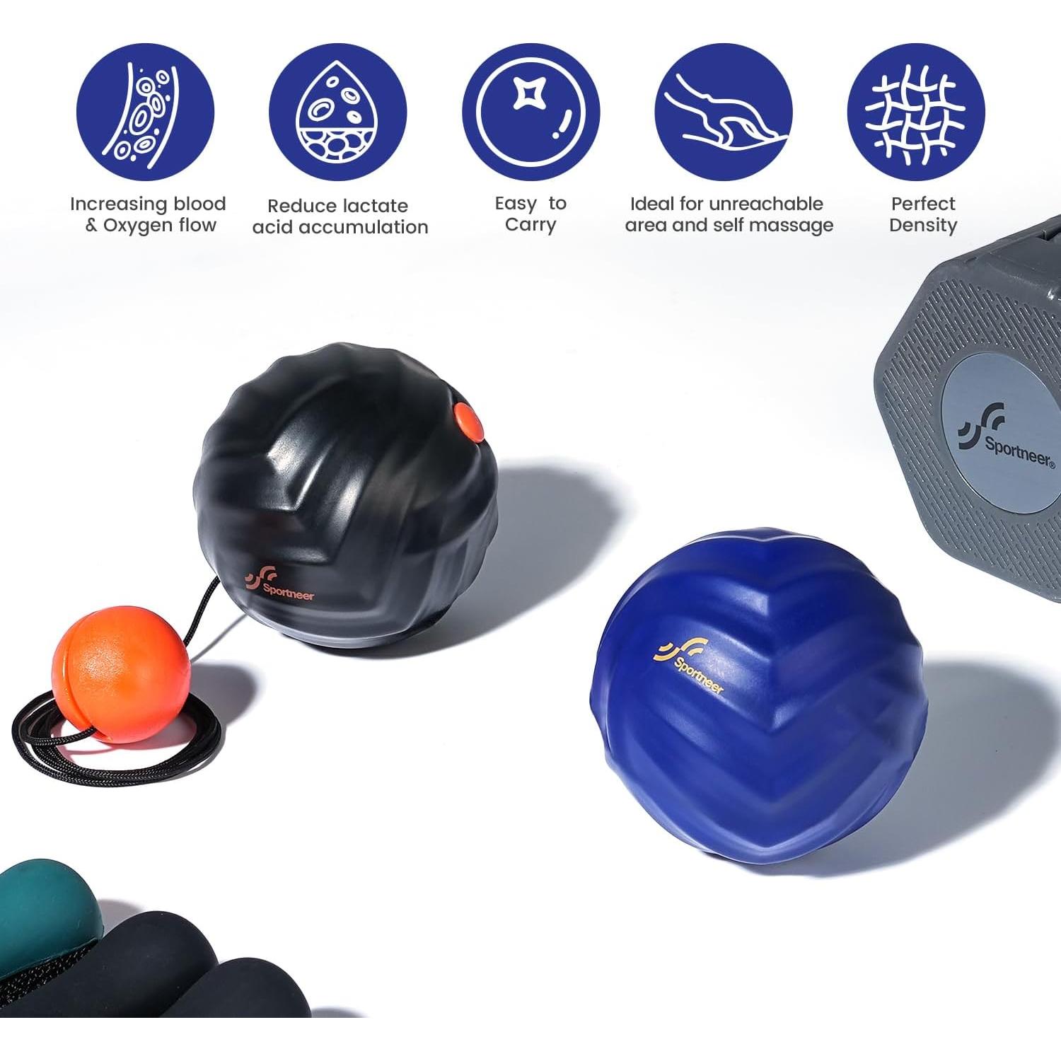 Bola de Masaje Sportneer Azul con Cuerda Desmontable 6.1cm