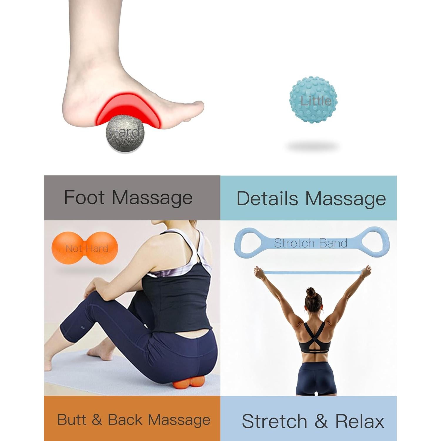 Set de Masaje Comfyon 4 Piezas - Bola Dura, Cacahuate, Banda