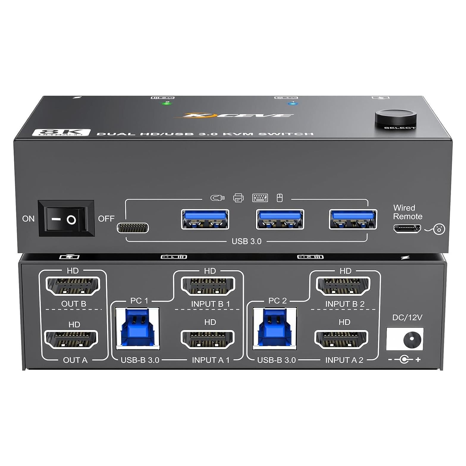 Interruptor KVM HDMI 8K Camgeet 2 Monitores 2 PCs USB 3.0