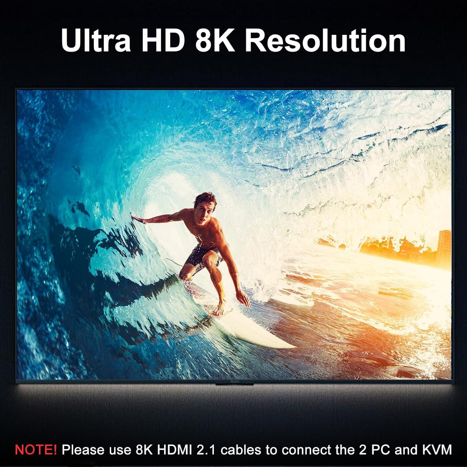 Interruptor KVM HDMI 8K Camgeet 2 Monitores 2 PCs USB 3.0