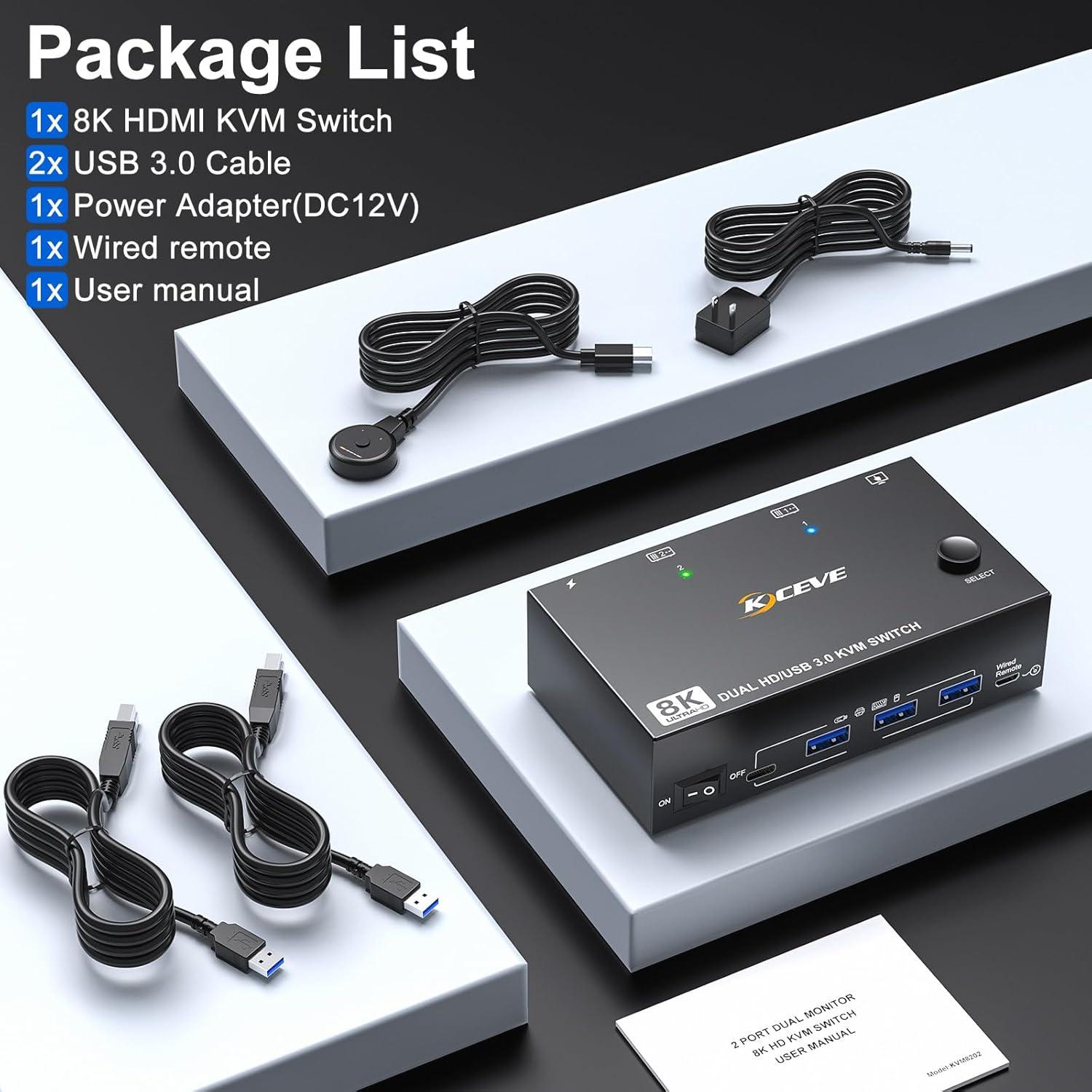 Interruptor KVM HDMI 8K Camgeet 2 Monitores 2 PCs USB 3.0