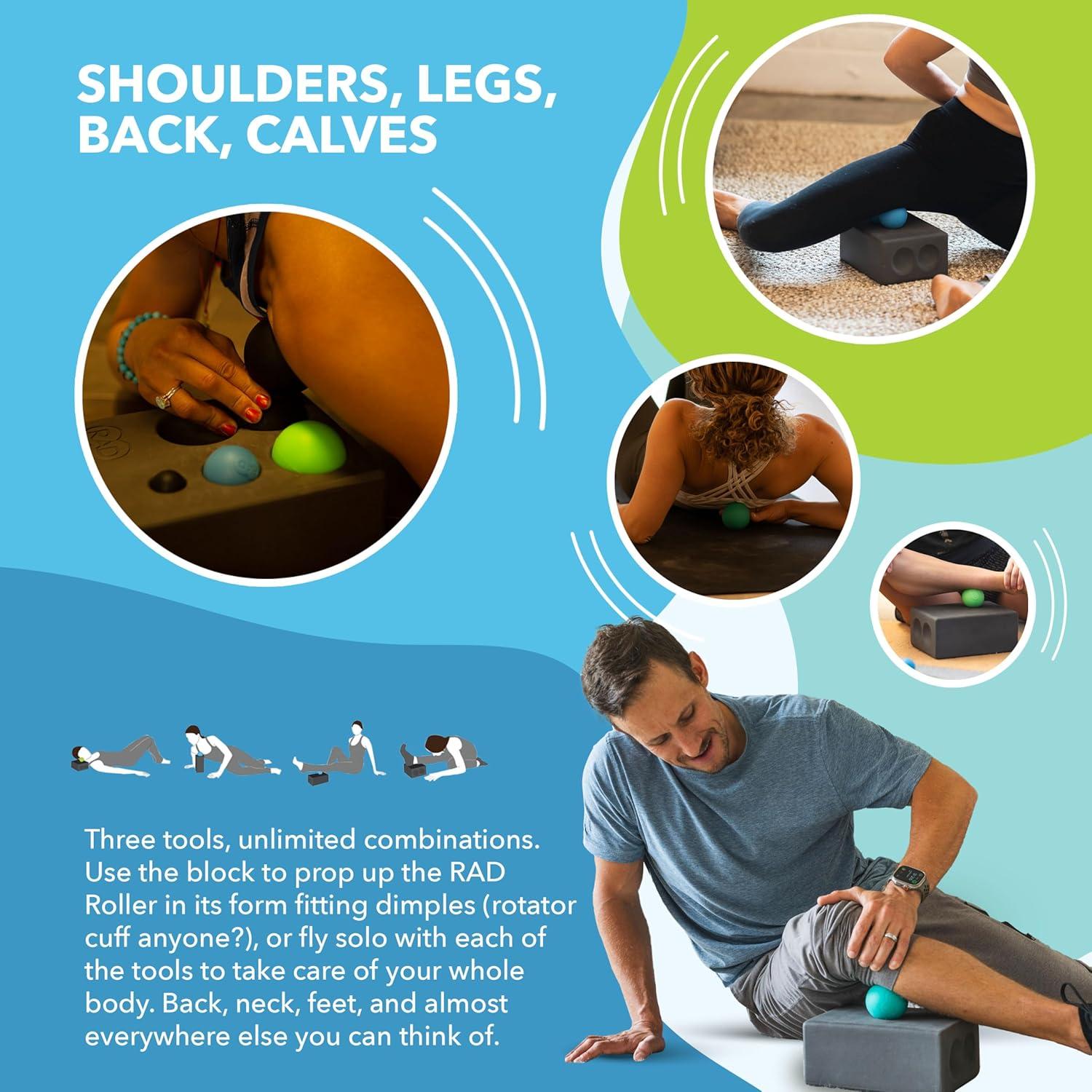 Kit de Masaje RAD 5 en 1 - Rodillo, Pelotas y Bloque