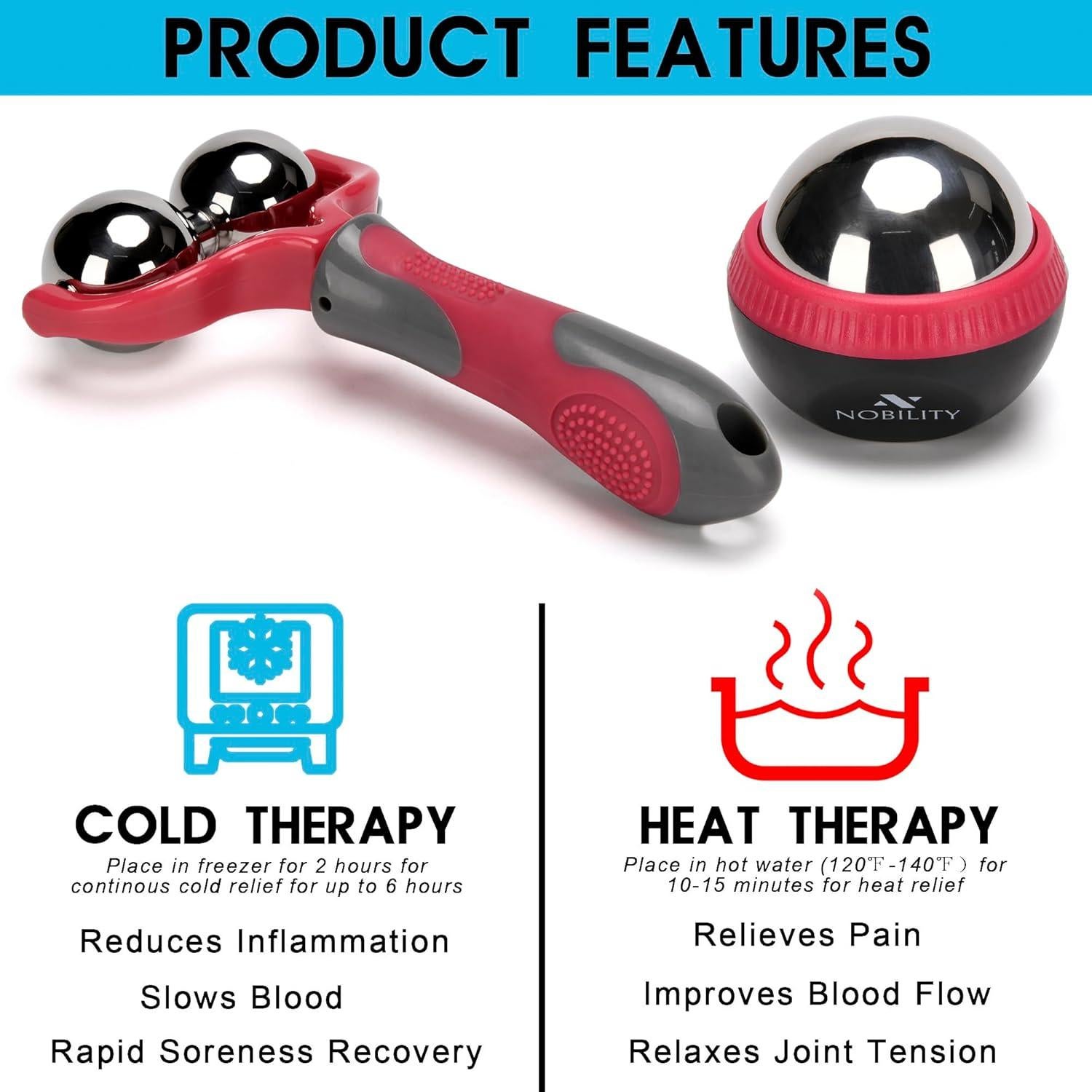 Rodillo de Masaje Nobility Rosa - Frío y Caliente, 2 Piezas