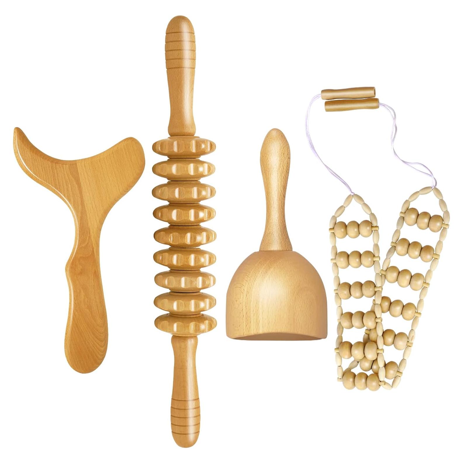 Kit de Masaje de Madera AICNLY 4 Piezas Drenaje Linfático