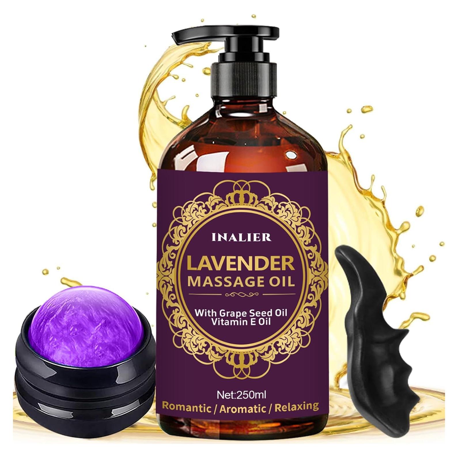 Aceite de Masaje Relajante Lavanda INALIER 448g con Rodillo