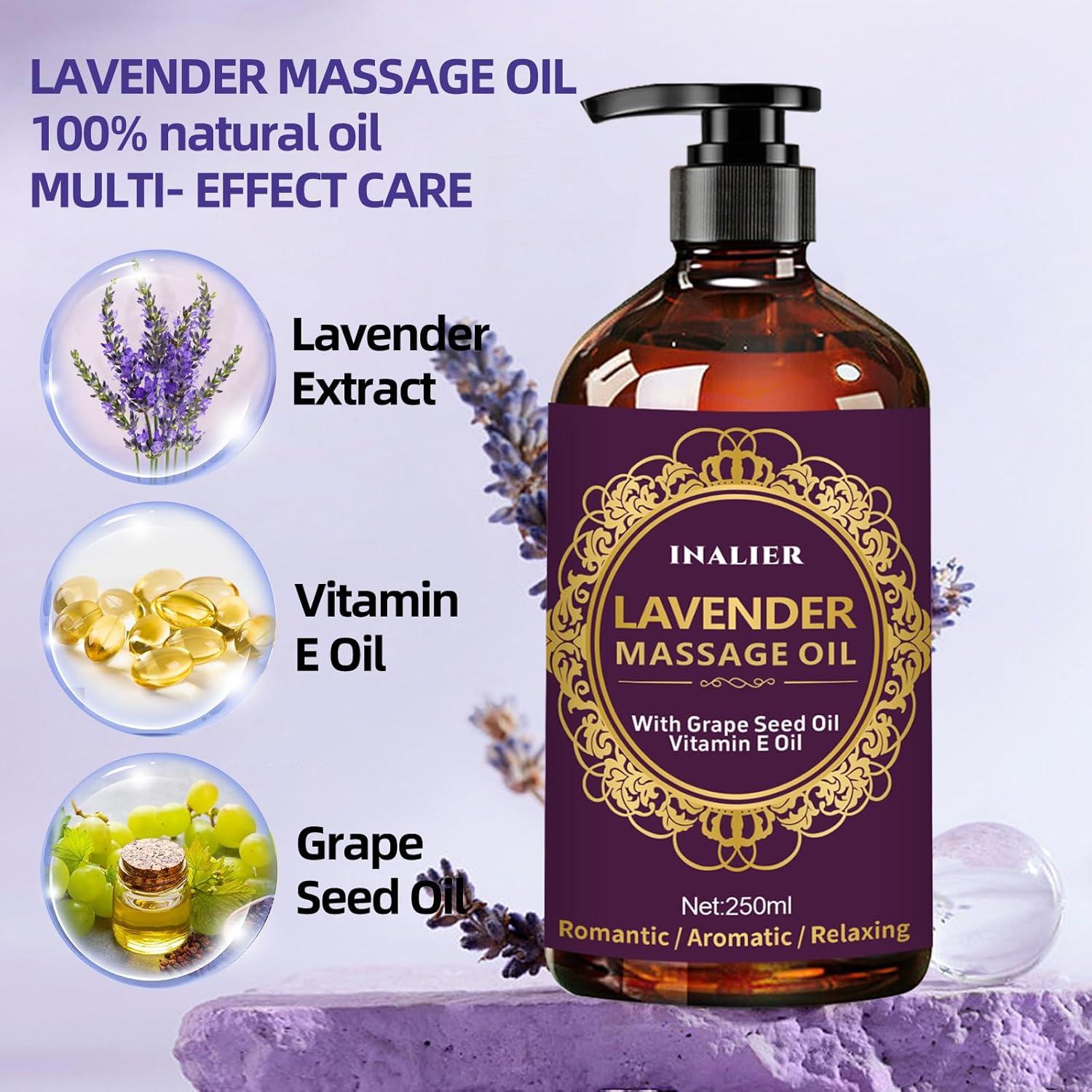 Aceite de Masaje Relajante Lavanda INALIER 448g con Rodillo