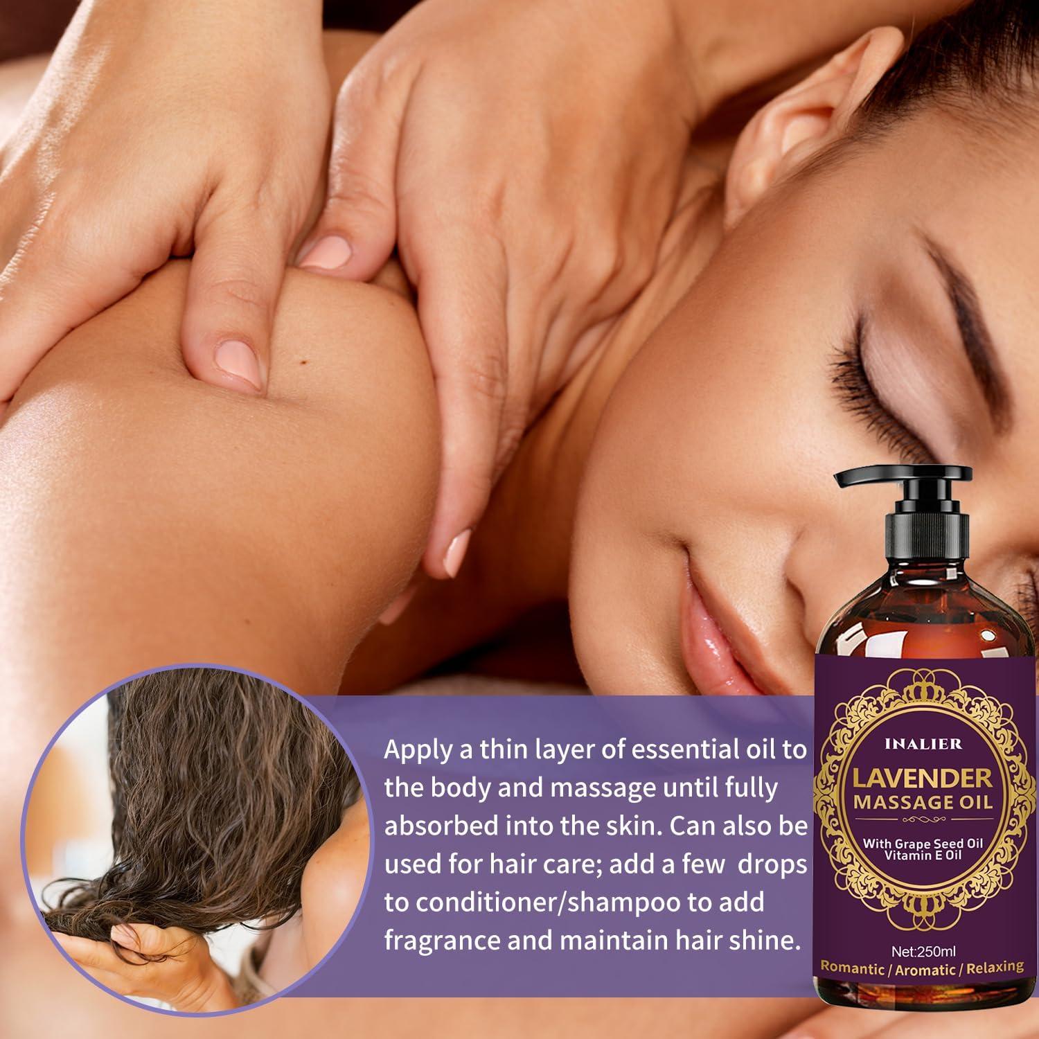 Aceite de Masaje Relajante Lavanda INALIER 448g con Rodillo