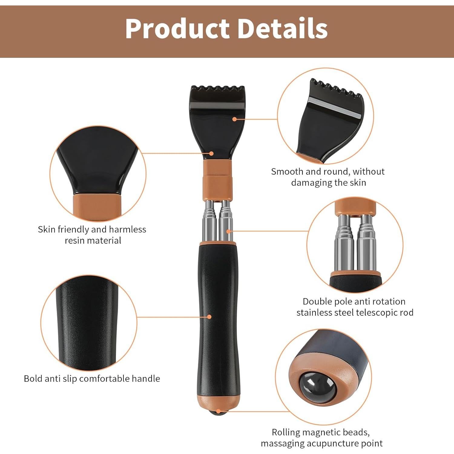 Rascador de Espalda Extensible WOVTE con Bola de Masaje