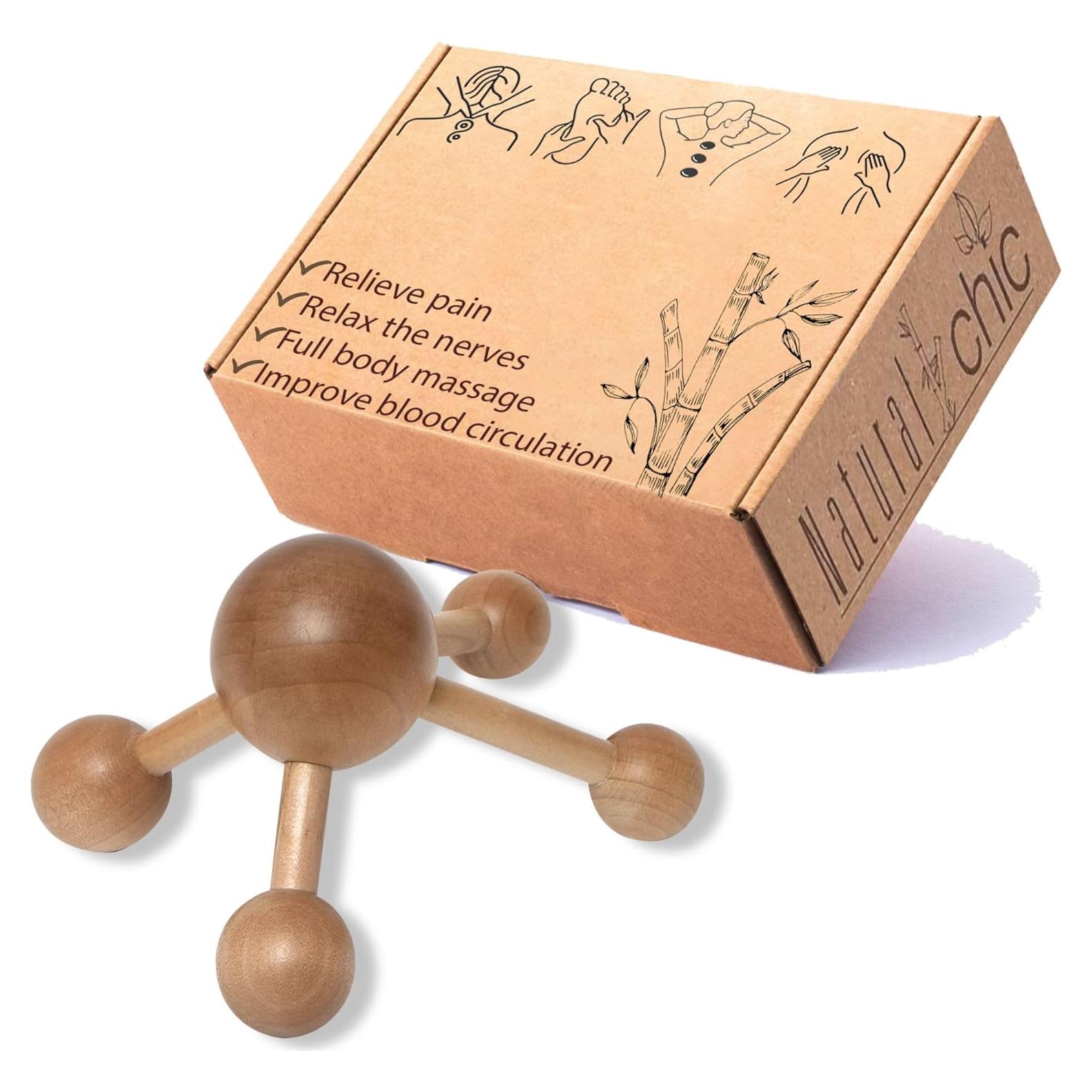 Masajeador de Madera Natural Mr Happy - Alivio Muscular 12.7x10.5cm