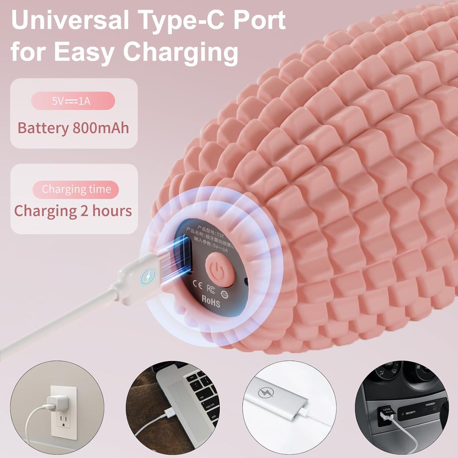 Bola de Masaje Vibrante JIEJUNJIE Rosa, 3 Modos, Portátil