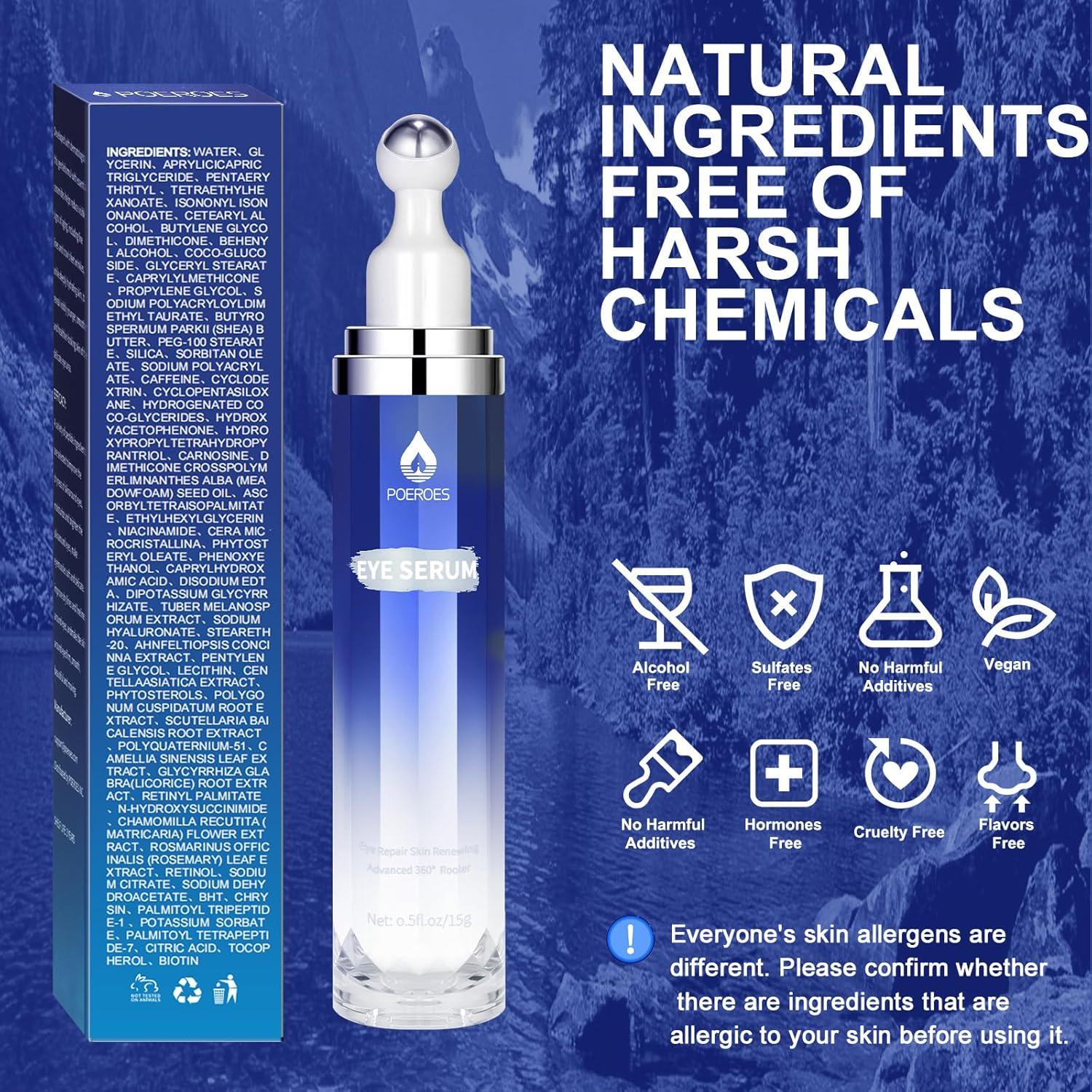 Suero para Ojos POEROES 8% Cafeína Retinol Ácido Hialurónico