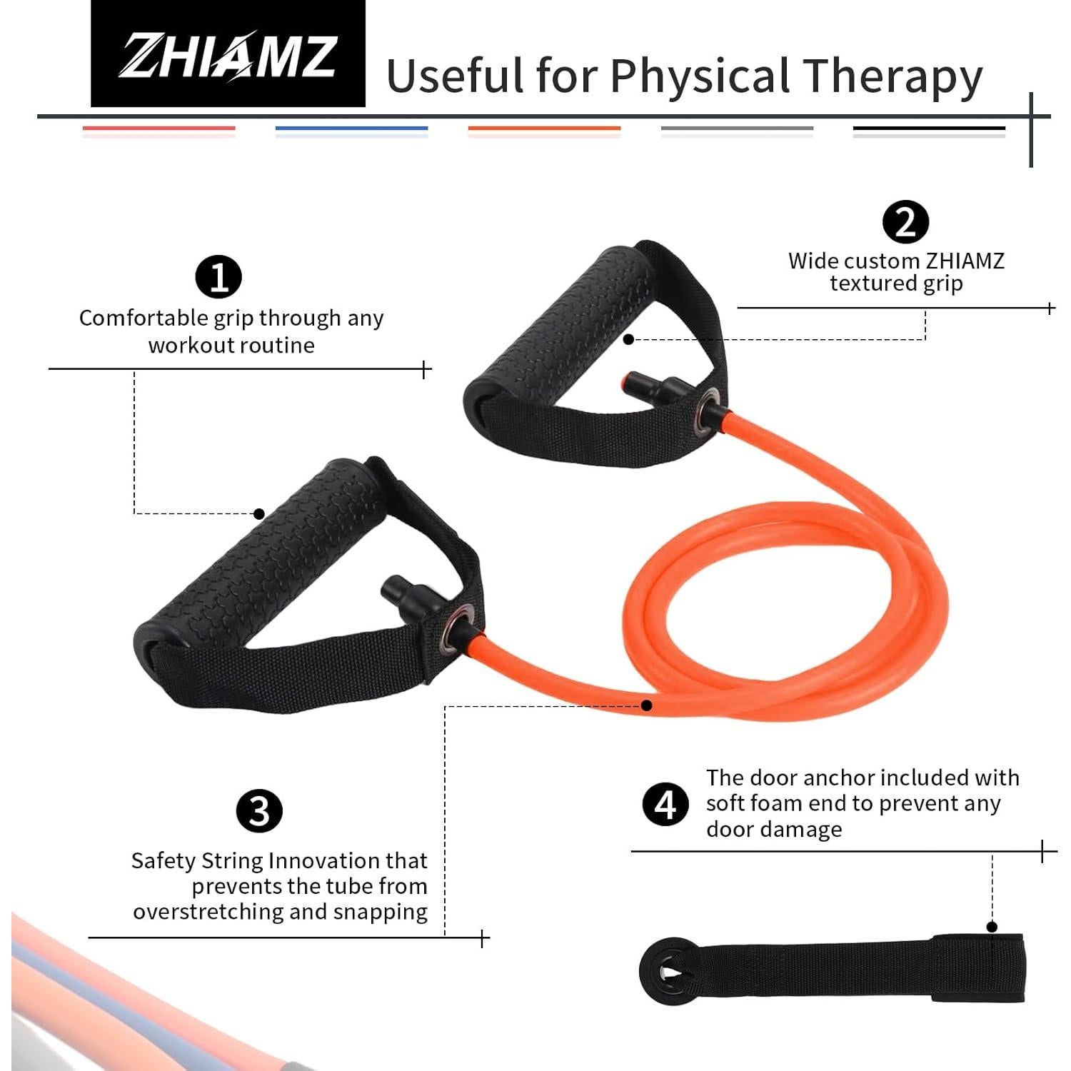 Bandas de Resistencia Zhiamz con Mangos - Láttex Natural, 5 Niveles