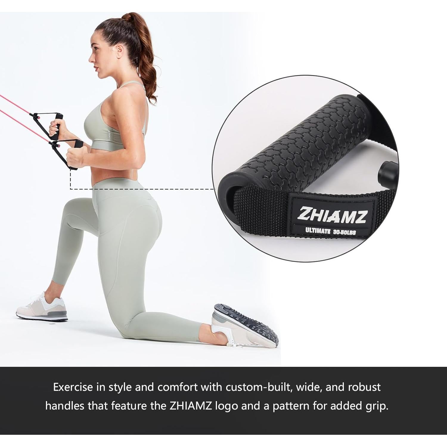 Bandas de Resistencia Zhiamz con Mangos - Láttex Natural, 5 Niveles