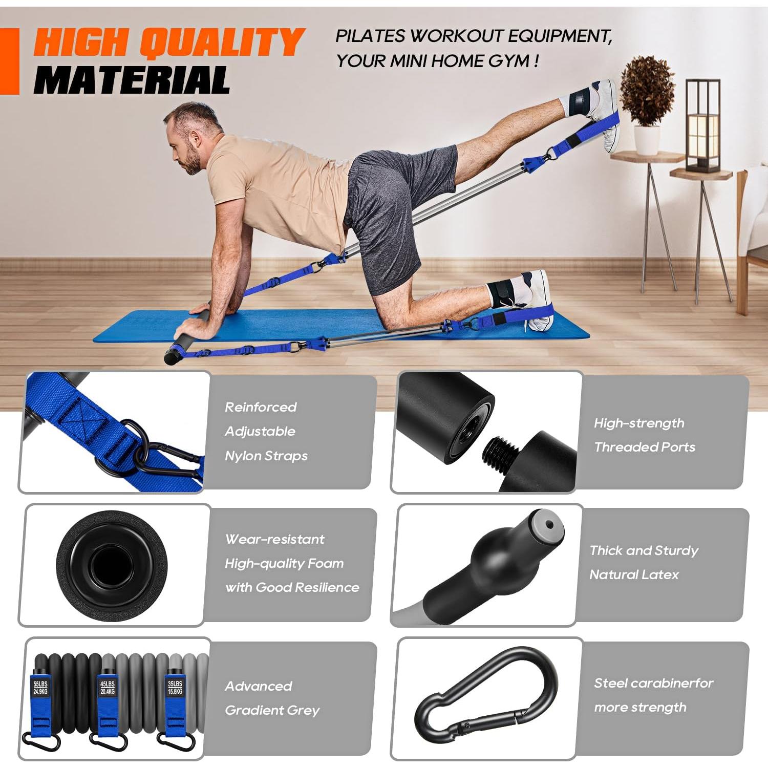 Kit de Bar Pilates KUTIZE con Bandas de Resistencia 122kg