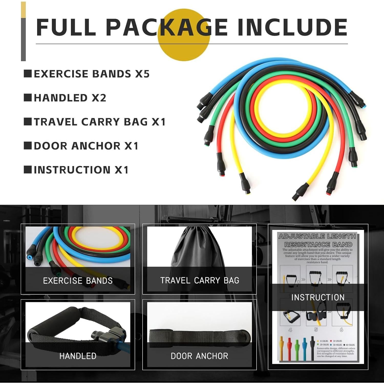 Bandas de Resistencia Lianjindun con Mango - 5 Niveles Ajustables