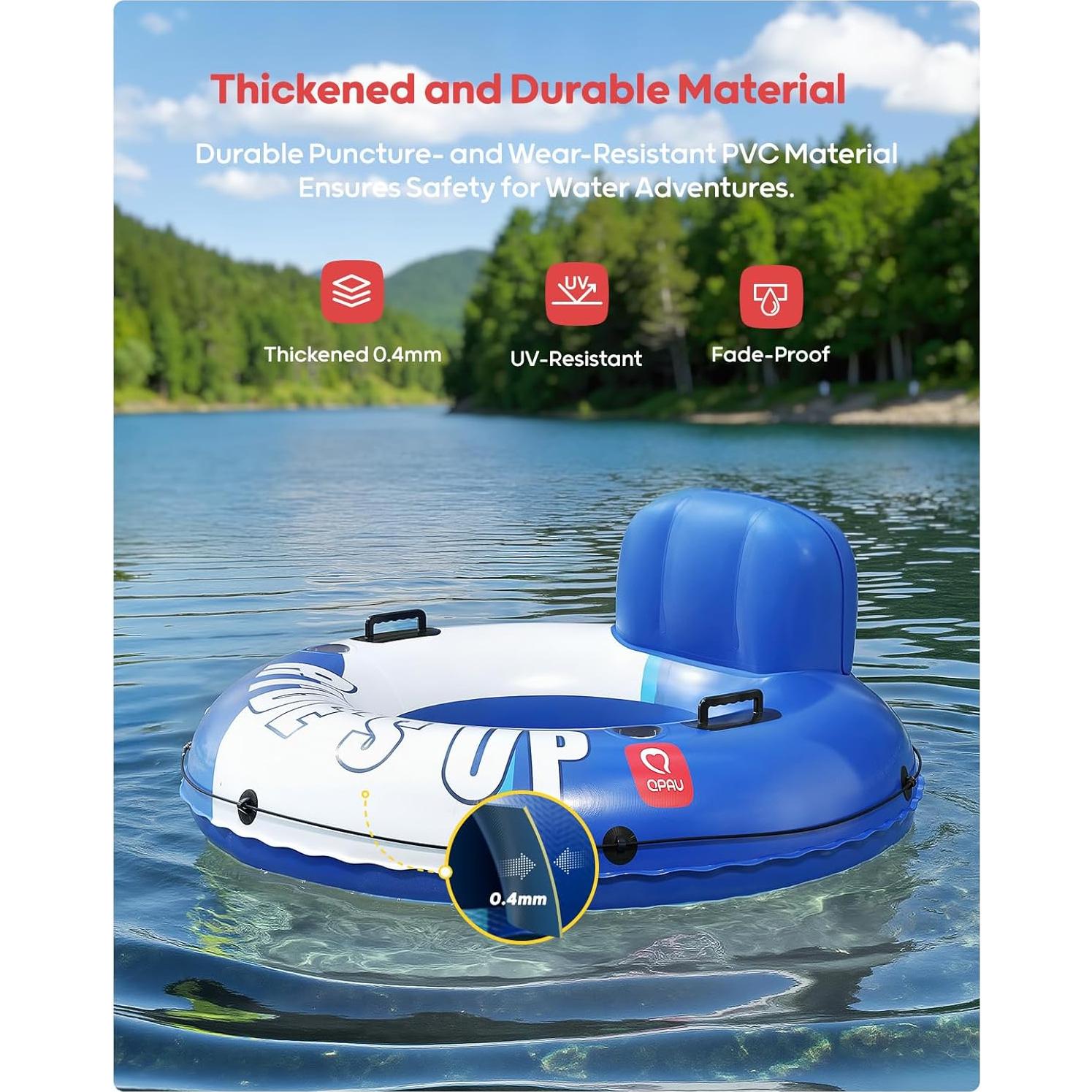 Tubo Inflable para Río QPAU 119 cm con 2 Portavasos y Respaldo