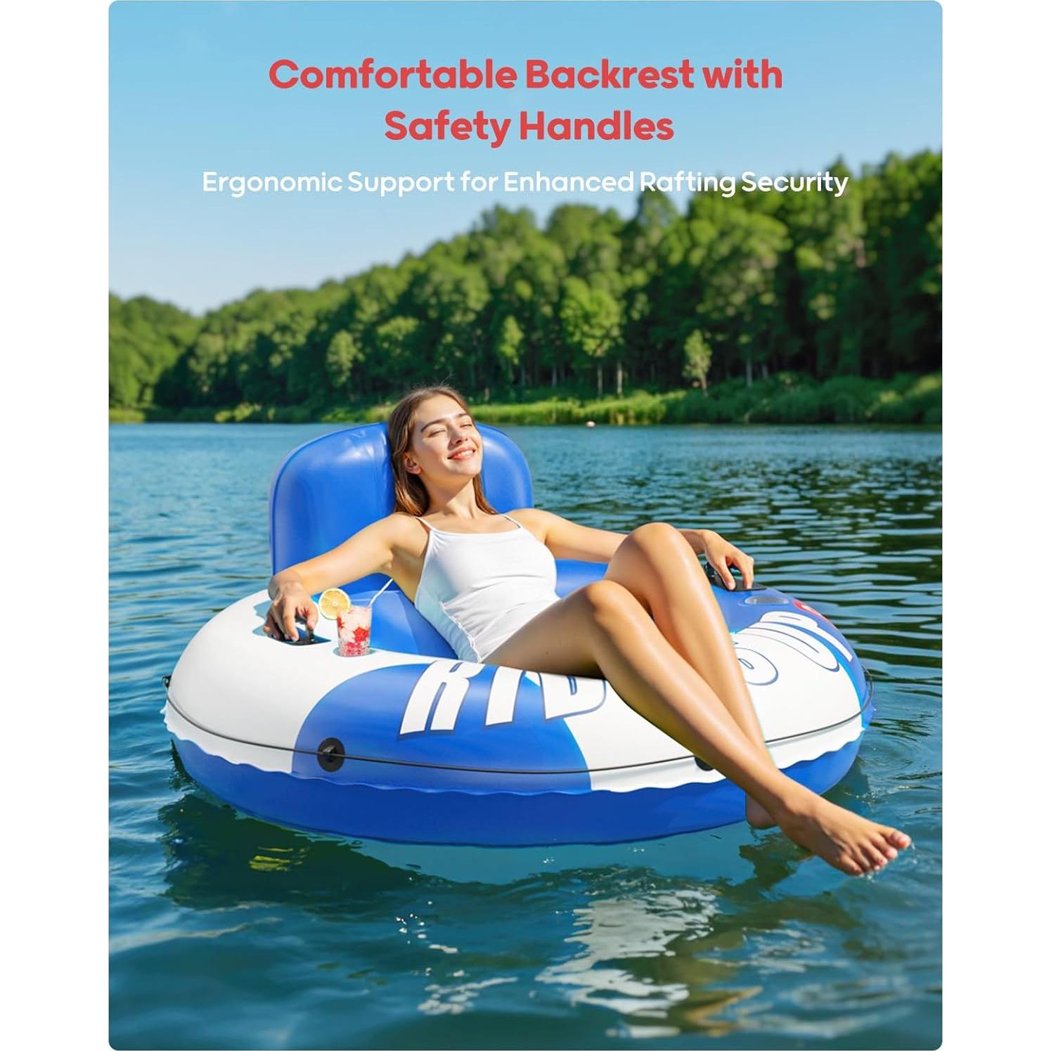 Tubo Inflable para Río QPAU 119 cm con 2 Portavasos y Respaldo