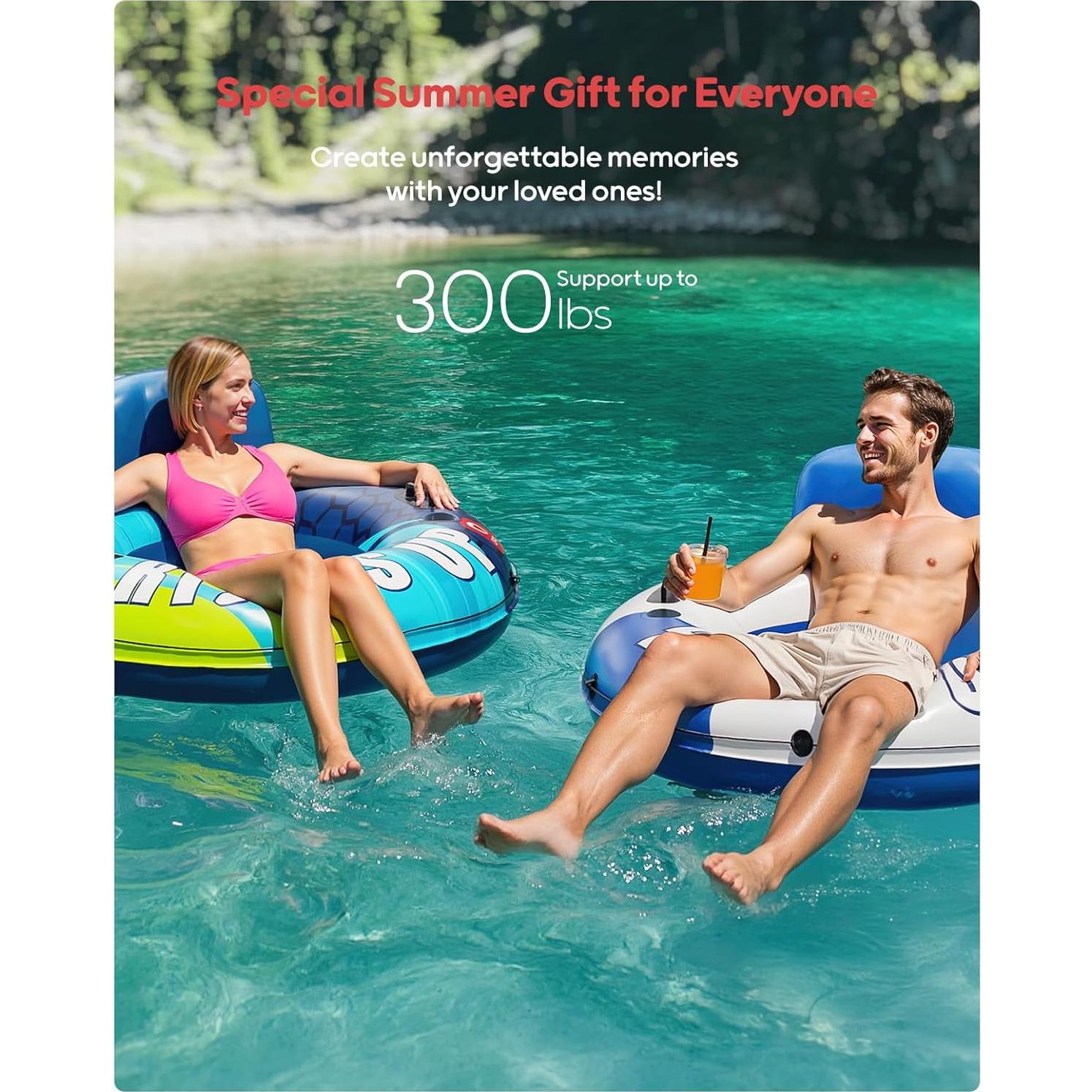 Tubo Inflable para Río QPAU 119 cm con 2 Portavasos y Respaldo