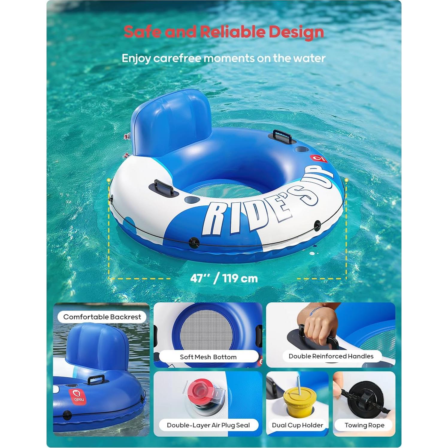 Tubo Inflable para Río QPAU 119 cm con 2 Portavasos y Respaldo