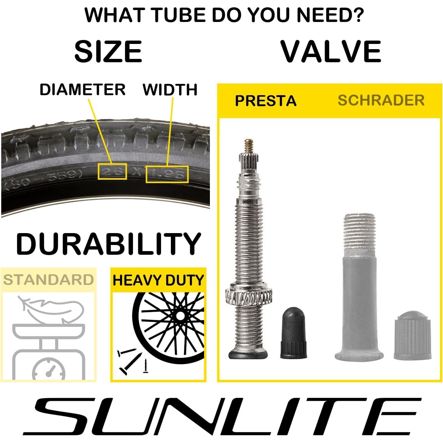 Tubo de Válvula Presta Sunlite 26" Resistente a Espinas