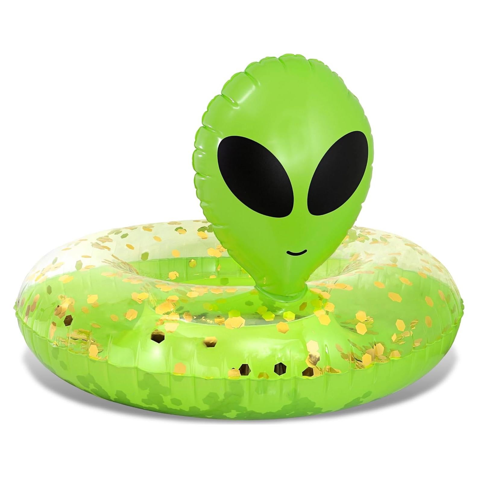Flotador Inflable Alien POZA 91 cm Verde Dorado con Confeti