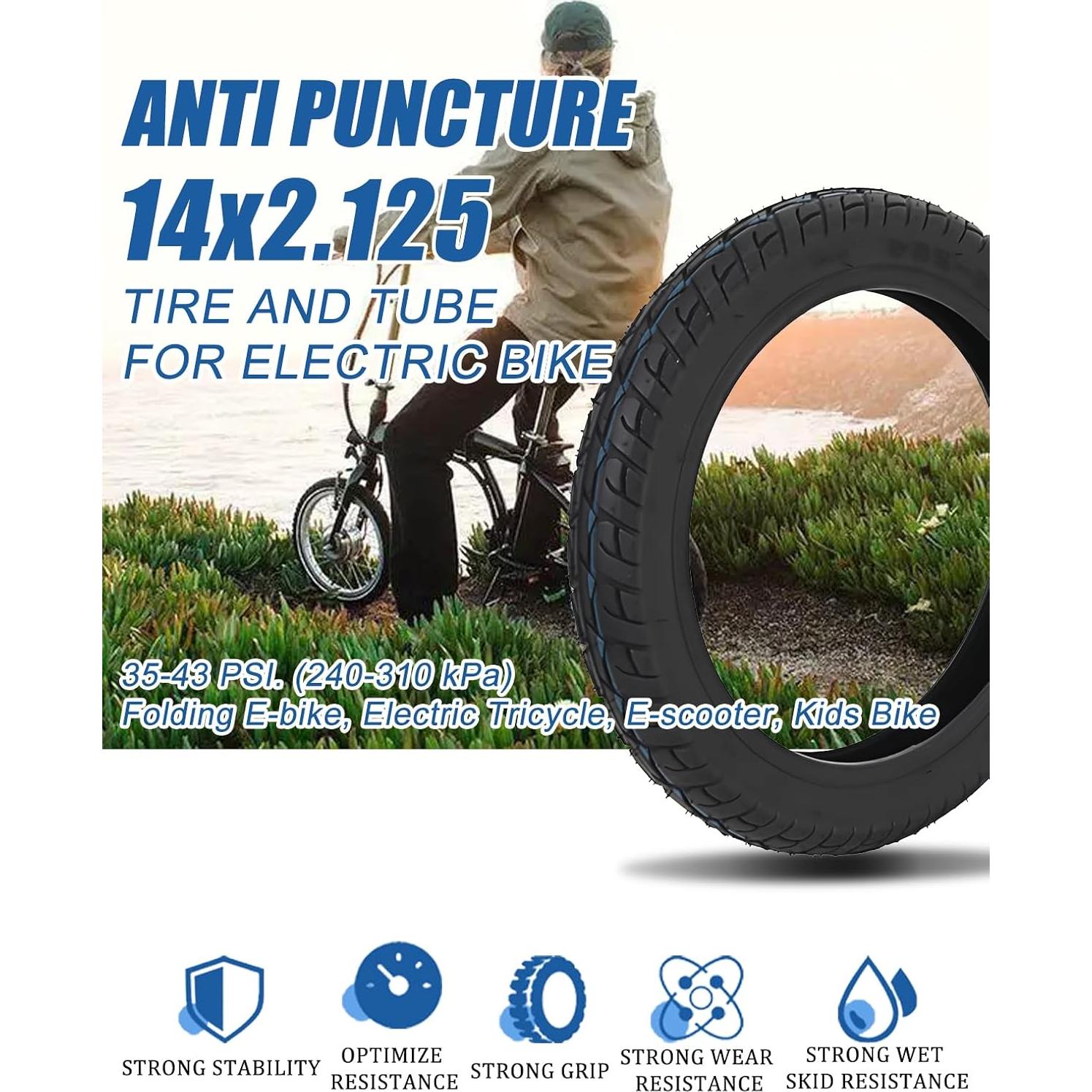 Neumáticos y Tubos 14x2.125 NiuJKun para Bicicleta Eléctrica