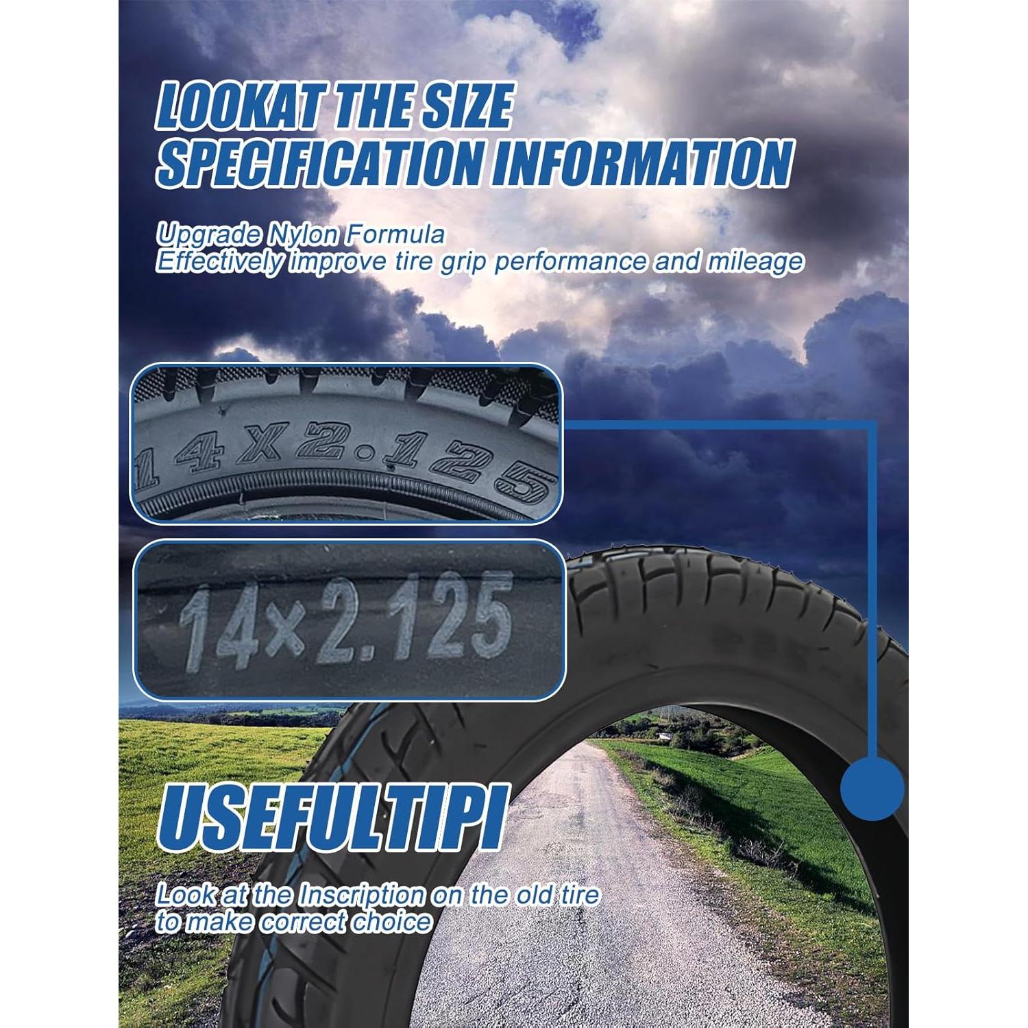 Neumáticos y Tubos 14x2.125 NiuJKun para Bicicleta Eléctrica