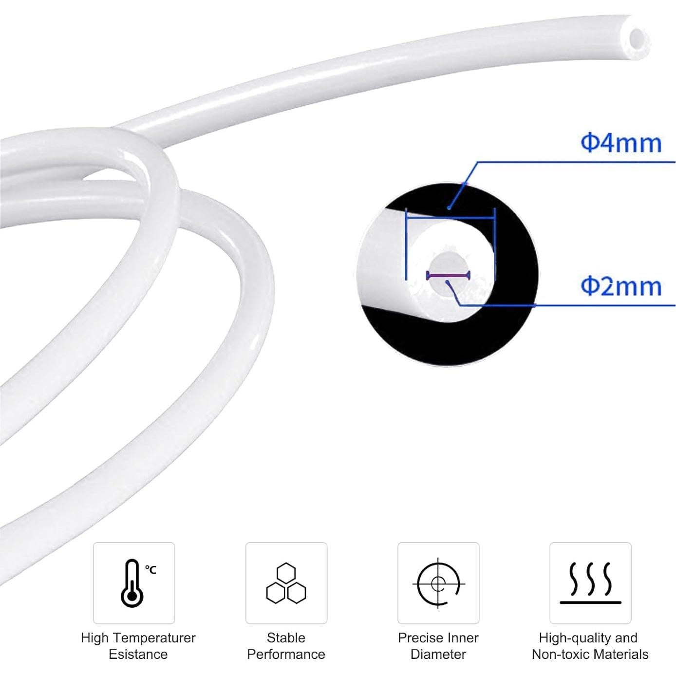 Tubo de Teflón PTFE 2M 2mm ID x 4mm OD para Impresora 3D