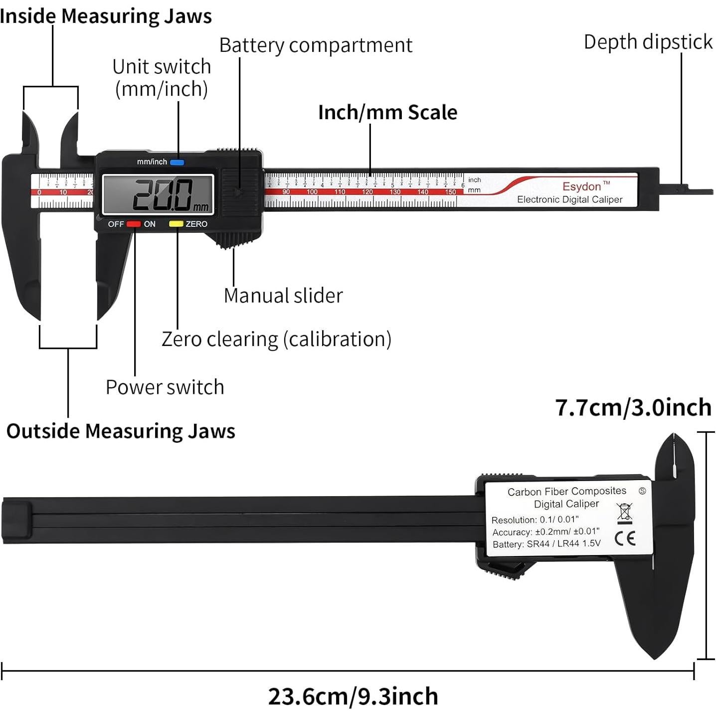 Calibrador Digital Esydon 150 mm con Pantalla LCD y Estuche