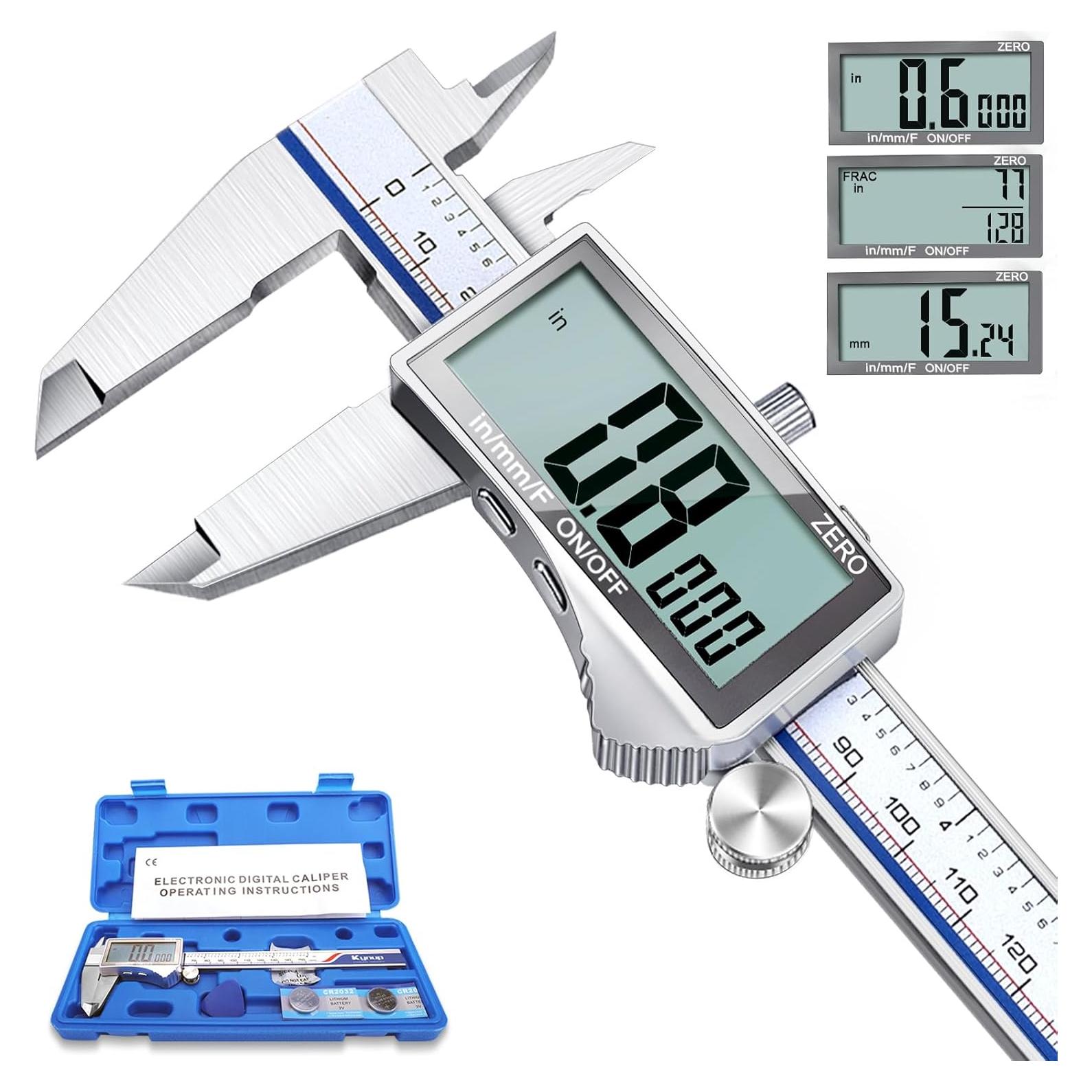 Calibrador Digital Kynup 150mm, Acero Inoxidable, Pantalla LCD